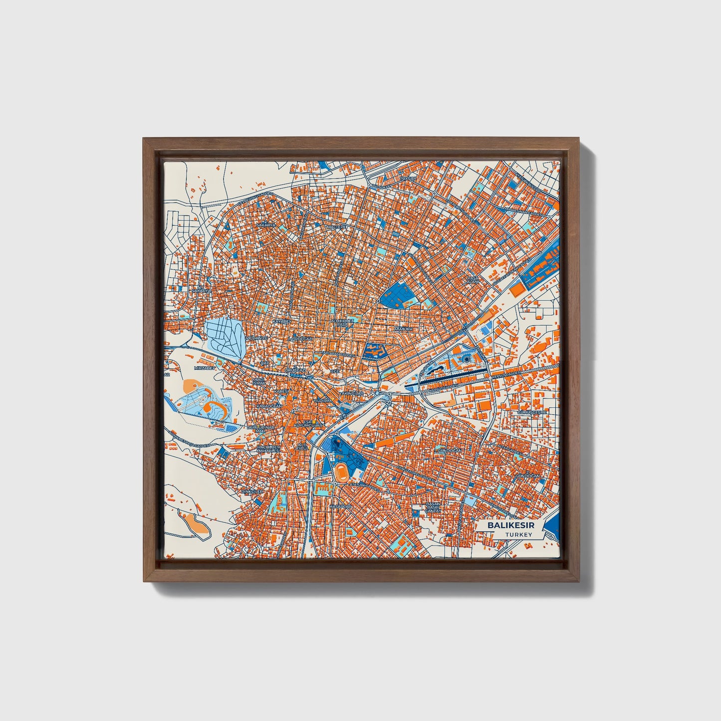 Balikesi̇r Turkey Colorful City Map Canvas Print • Dark Wooden Framed