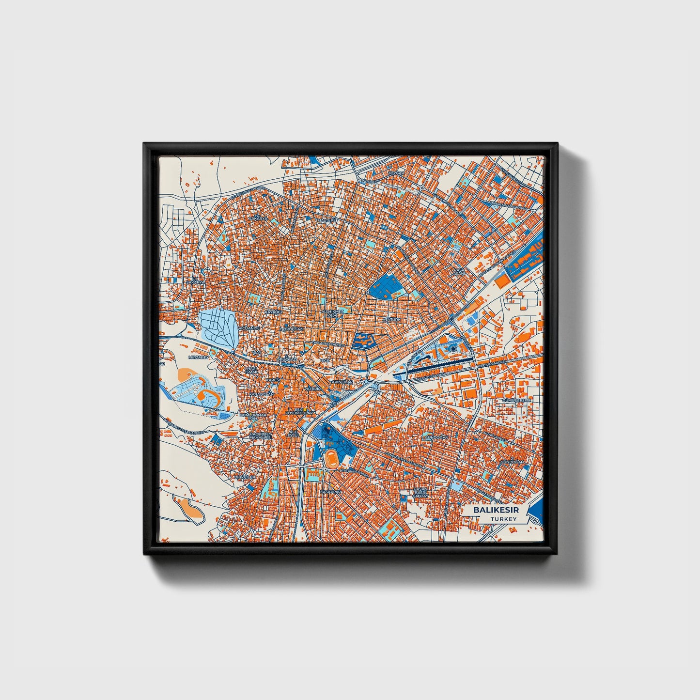 Balikesi̇r Turkey Colorful City Map Canvas Print • Black Framed