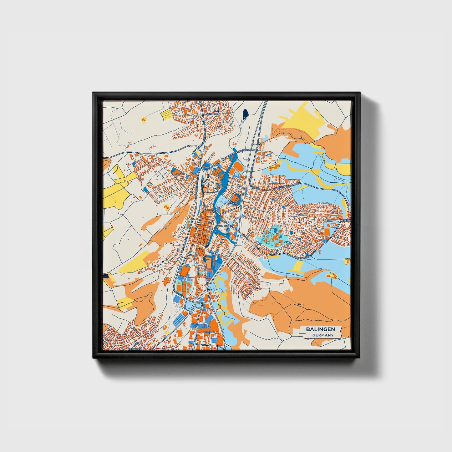 Balingen Germany Colorful City Map Canvas Print • Black Framed