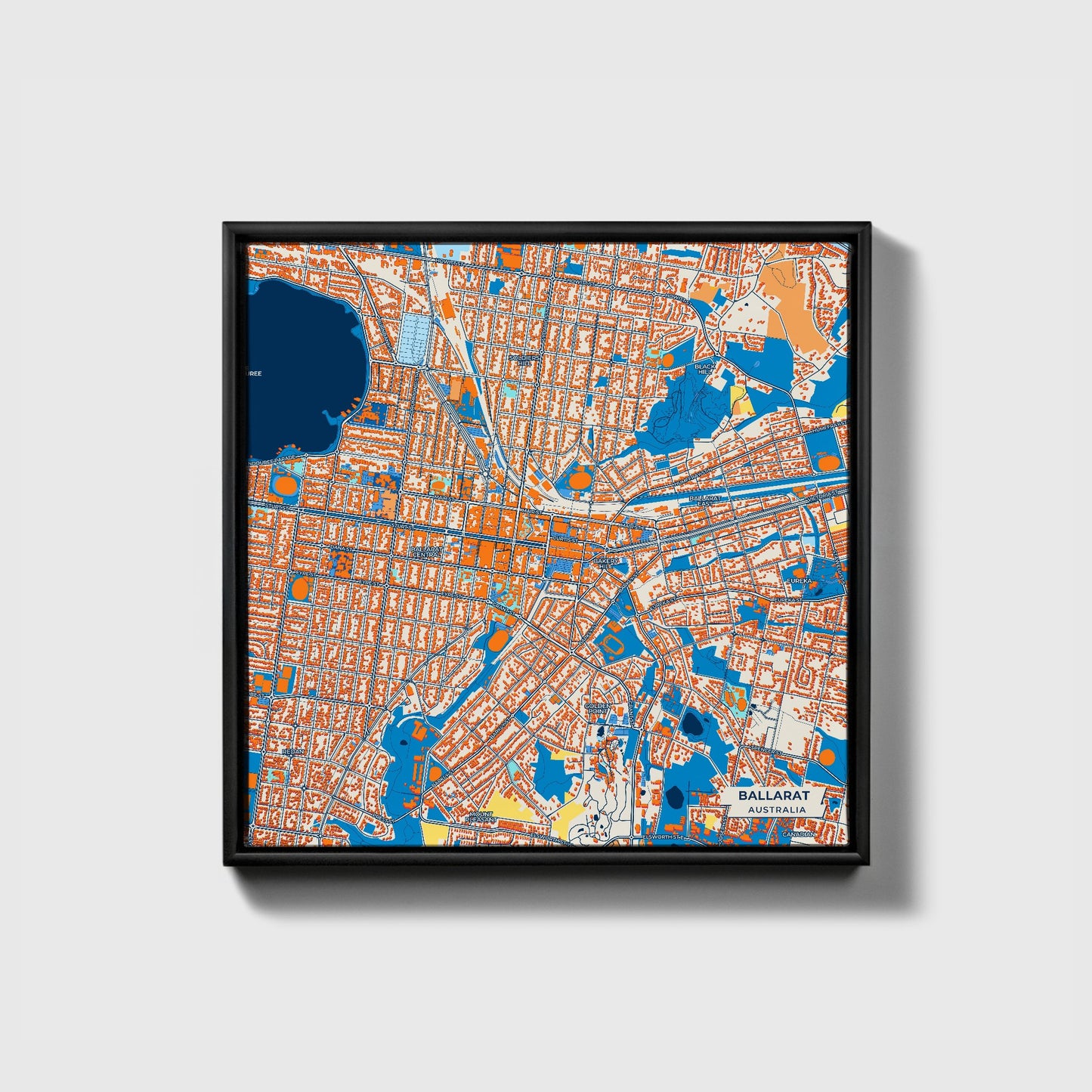 Ballarat Australia Colorful City Map Canvas Print • Black Framed