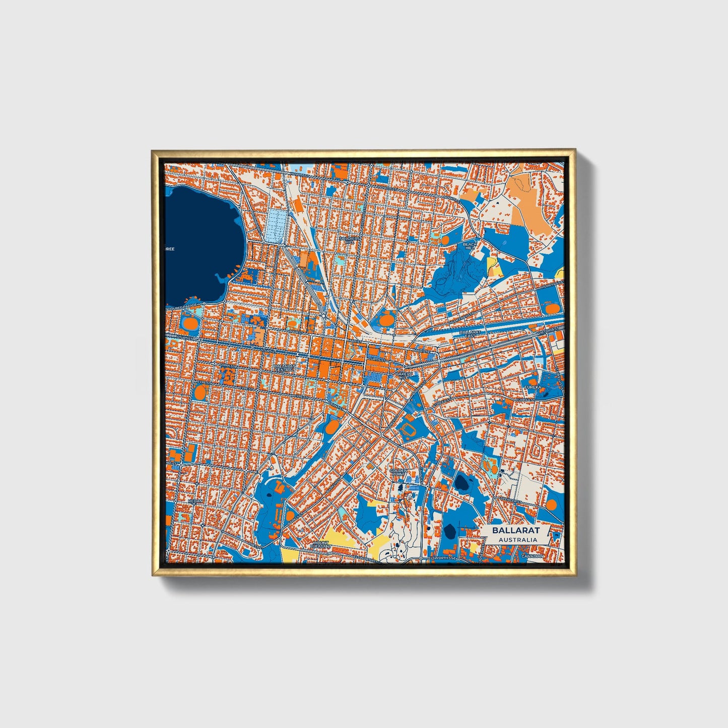 Ballarat Australia Colorful City Map Canvas Print • Gold Framed