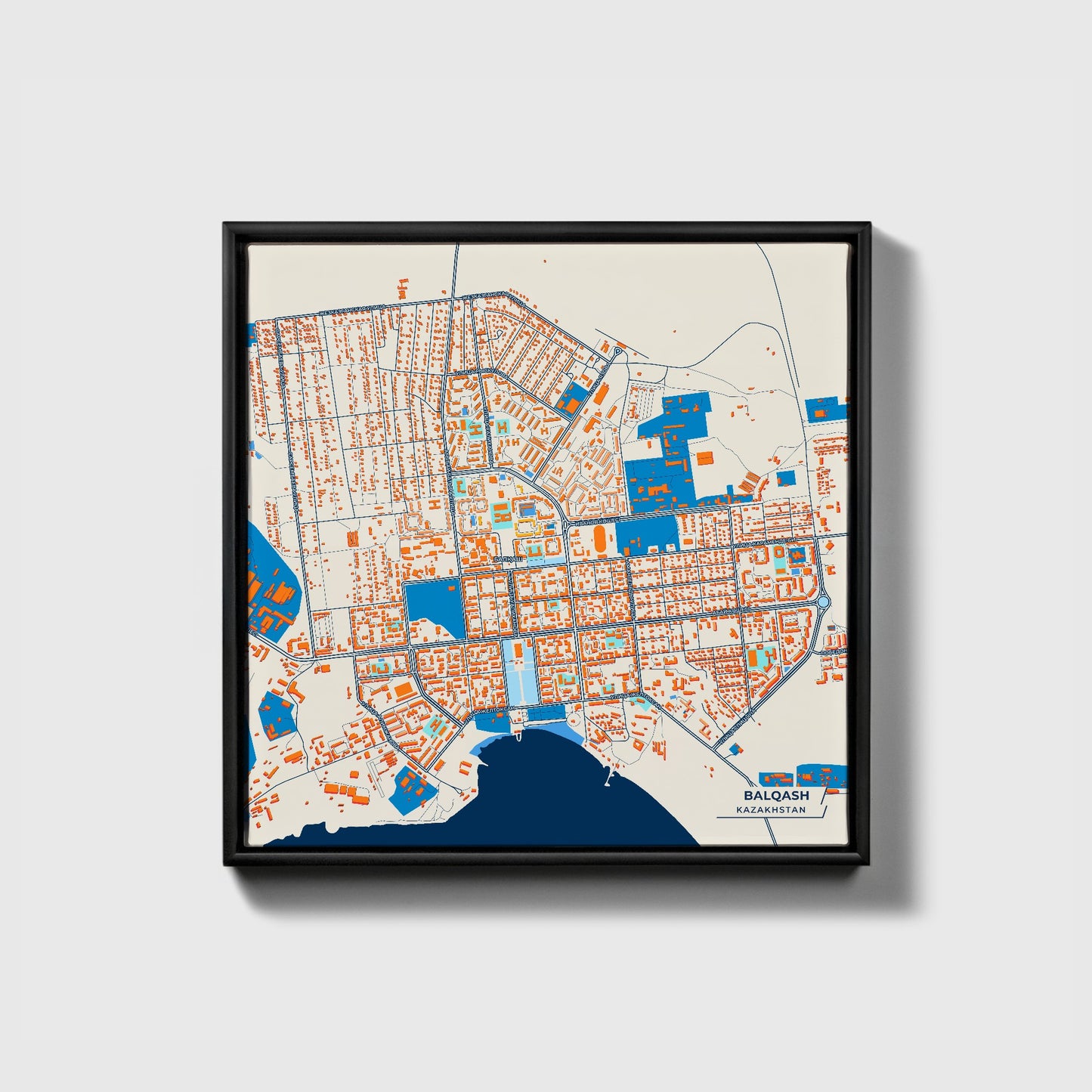 Balqash Kazakhstan Colorful City Map Canvas Print • Black Framed