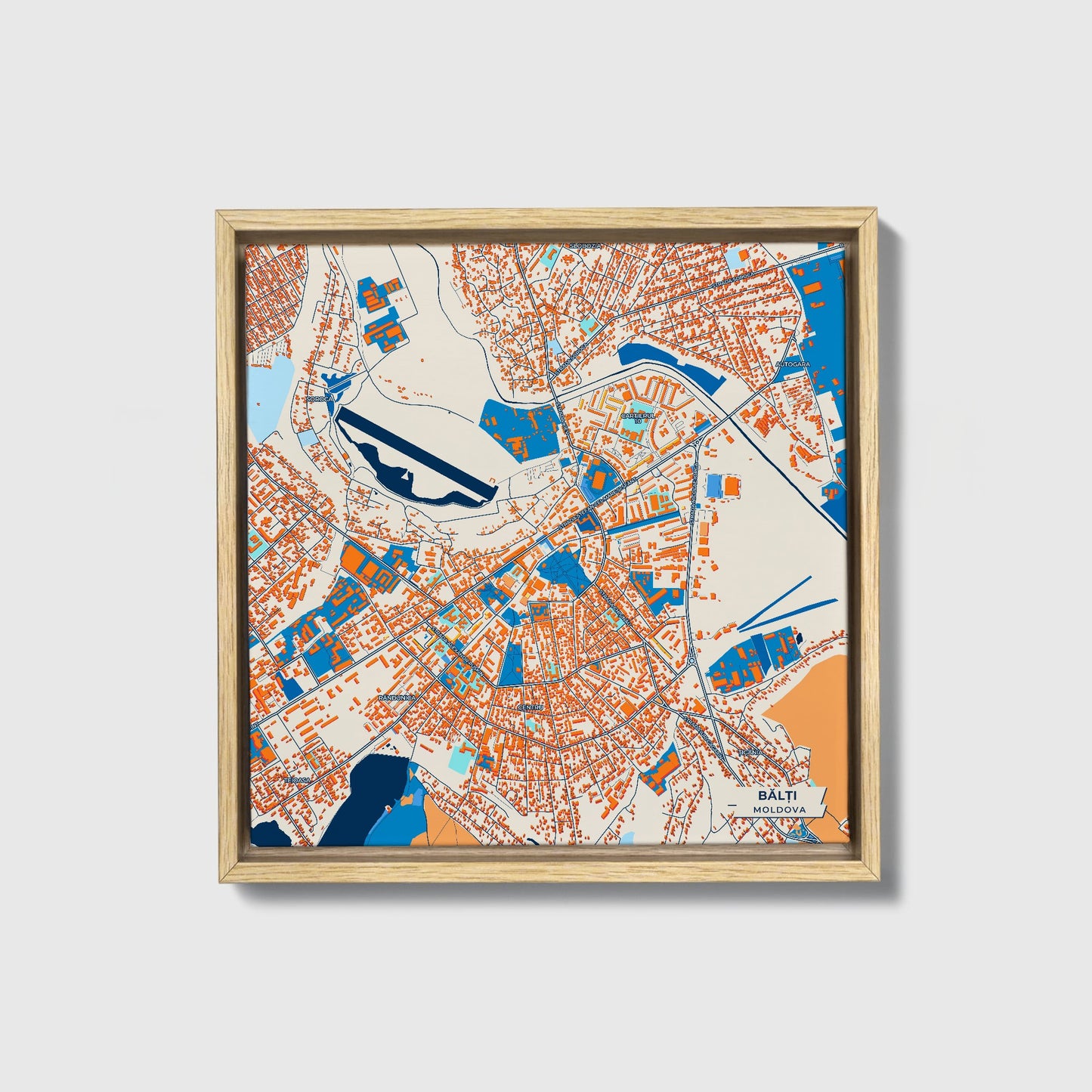 Bălți Moldova Colorful City Map Canvas Print • Natural Wooden Framed