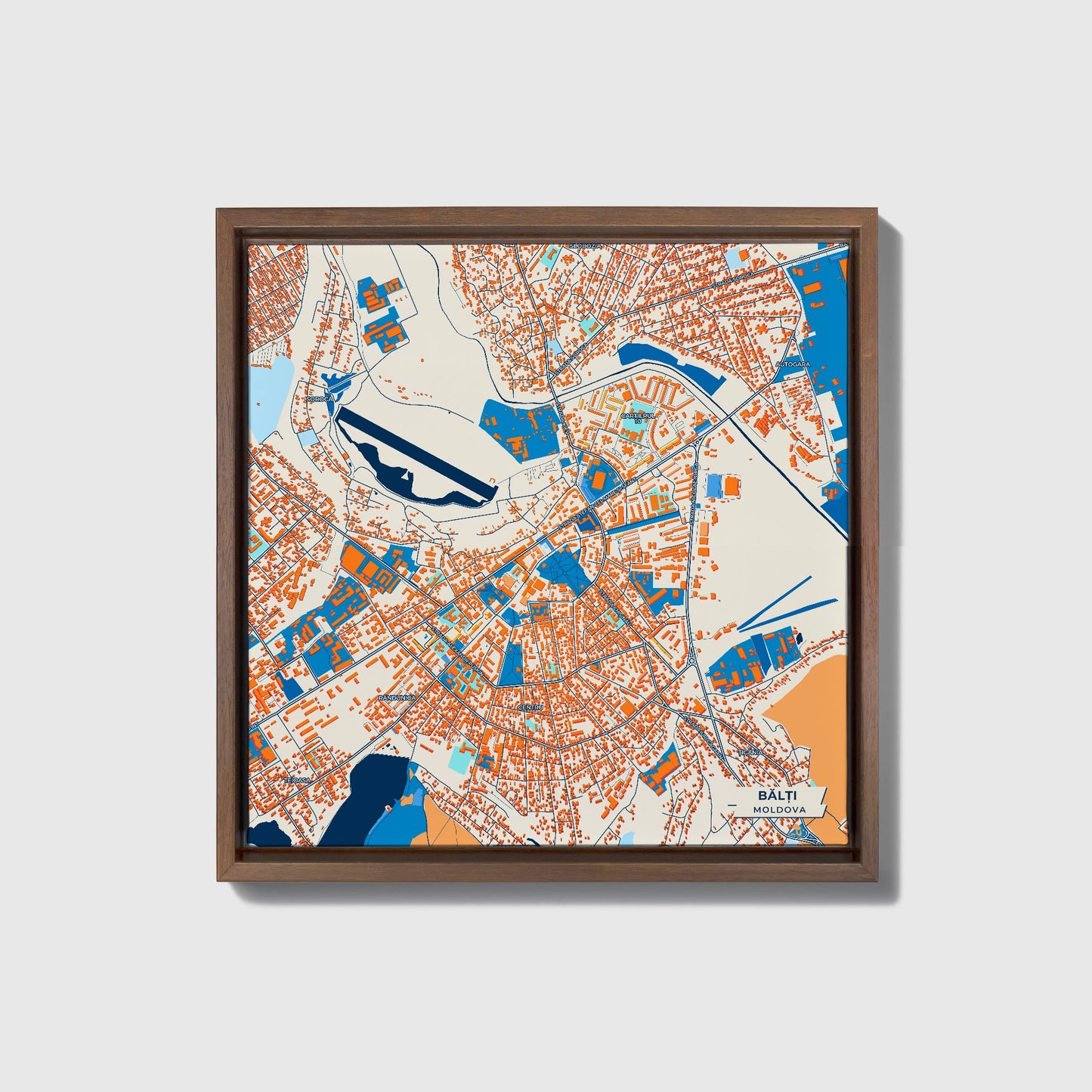 Bălți Moldova Colorful City Map Canvas Print • Dark Wooden Framed