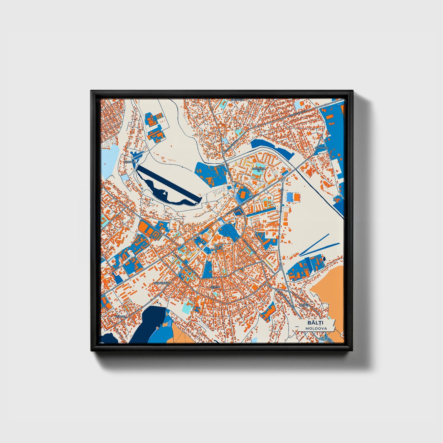 Bălți Moldova Colorful City Map Canvas Print • Black Framed