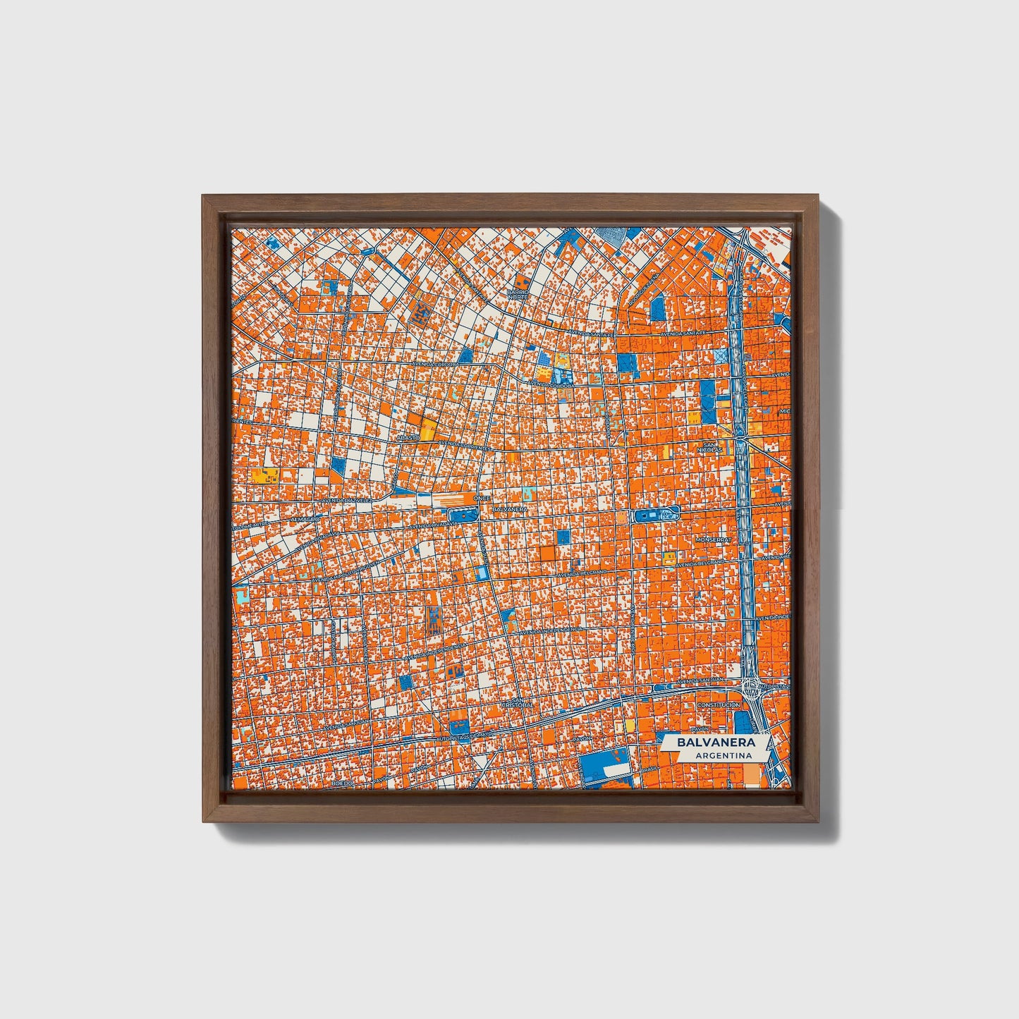 Balvanera Argentina Colorful City Map Canvas Print • Dark Wooden Framed