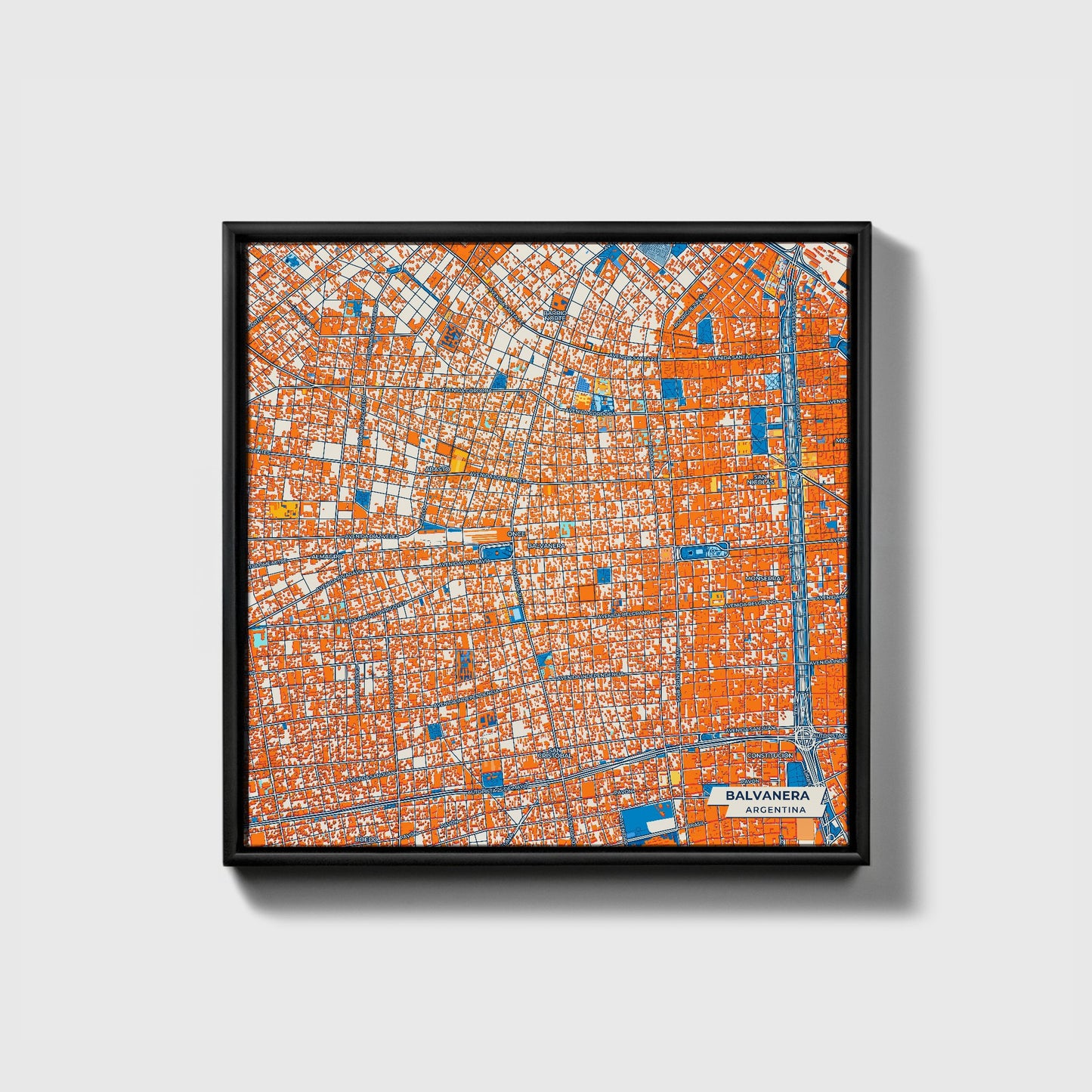 Balvanera Argentina Colorful City Map Canvas Print • Black Framed
