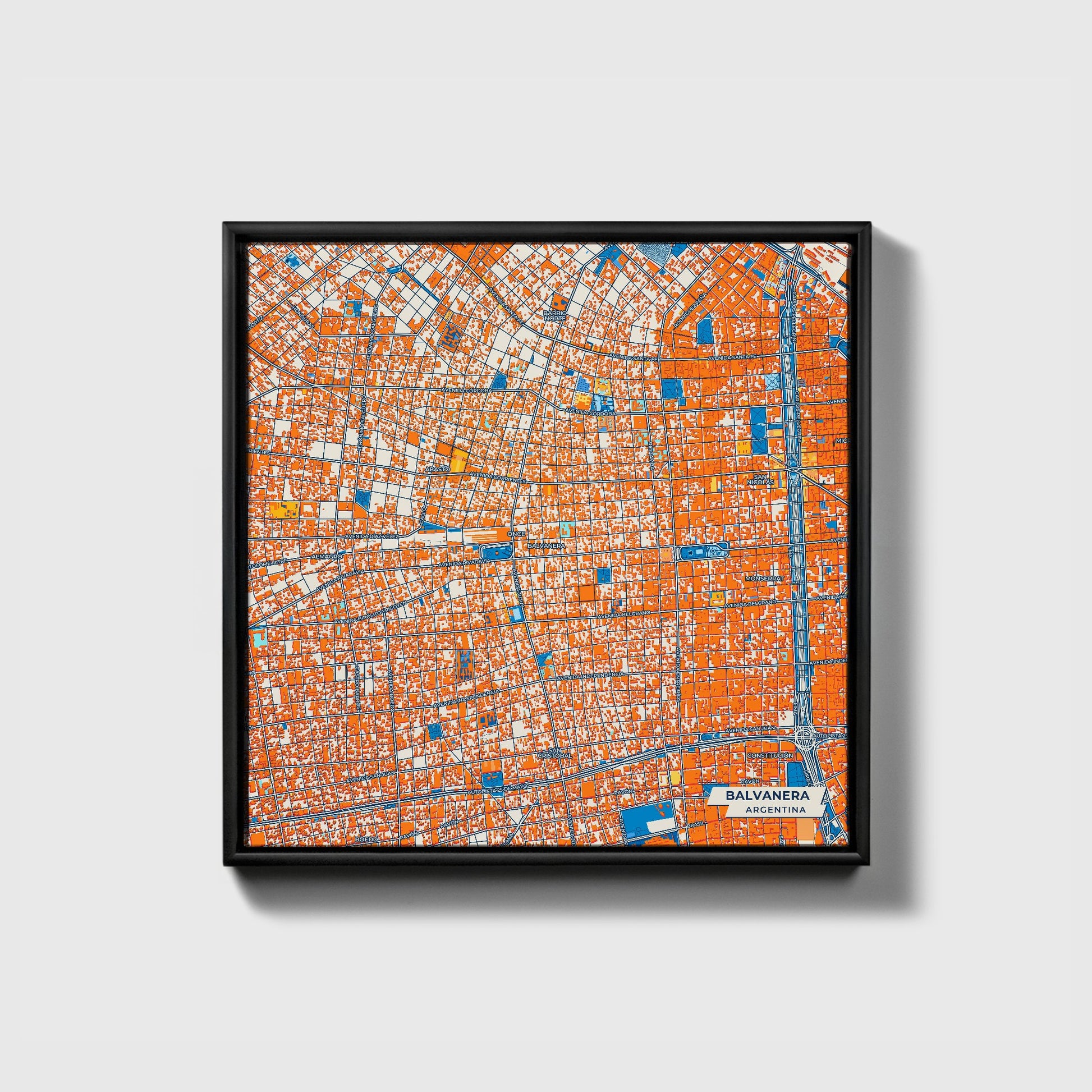 Balvanera Argentina Colorful City Map Canvas Print • Black Framed