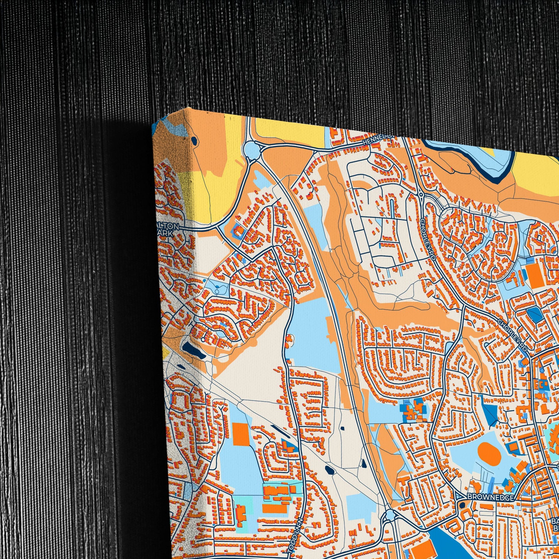 Bamber Bridge England Colorful City Map Canvas Print Detail