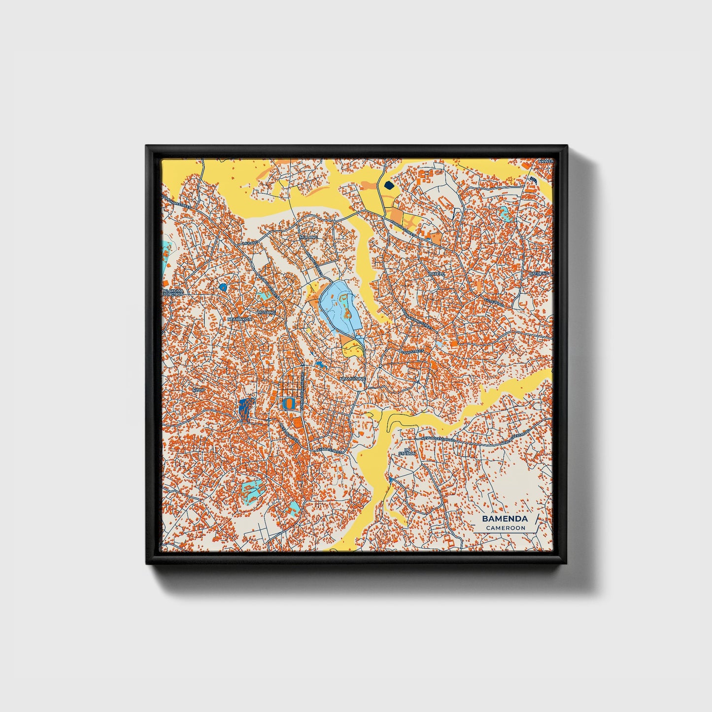 Bamenda Cameroon Colorful City Map Canvas Print • Black Framed