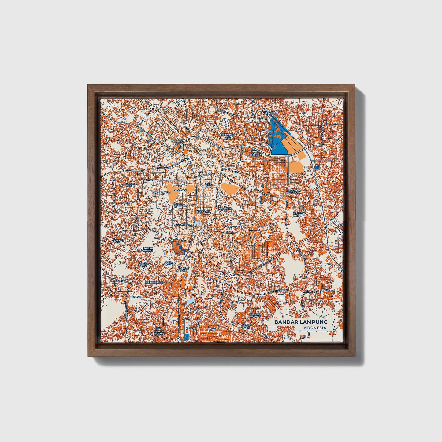 Bandar Lampung Indonesia Colorful City Map Canvas Print • Dark Wooden Framed