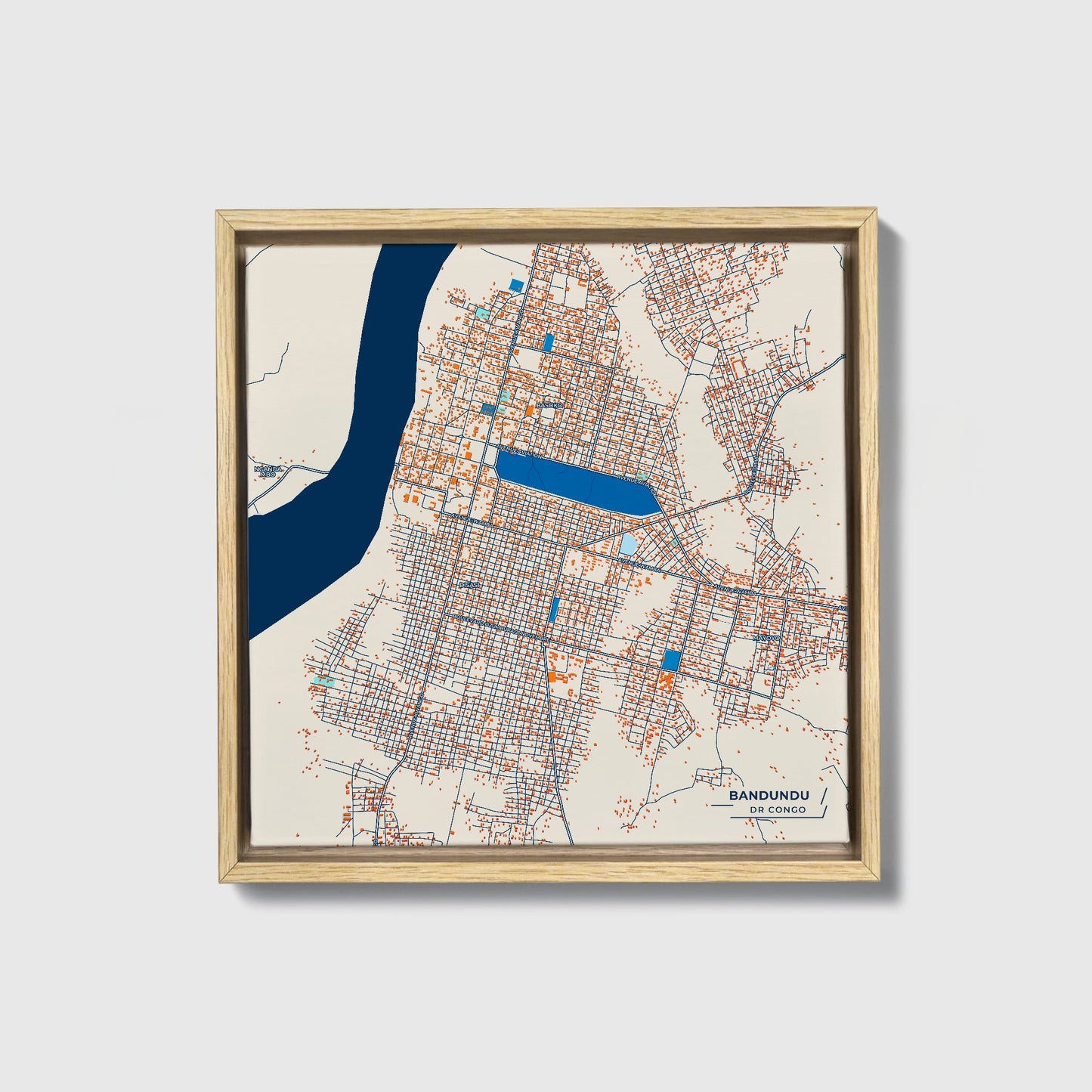 Bandundu Dr Congo Colorful City Map Canvas Print • Natural Wooden Framed