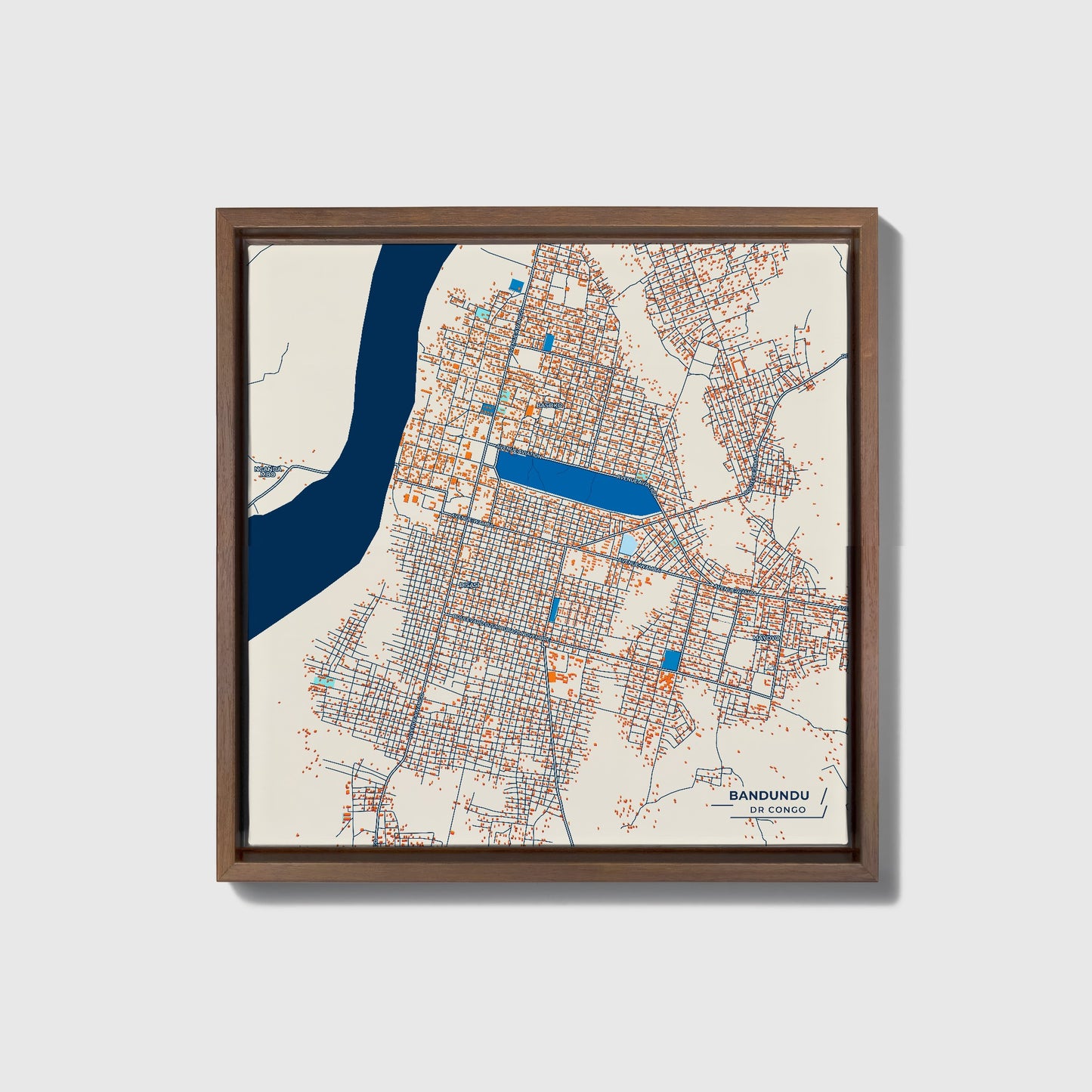 Bandundu Dr Congo Colorful City Map Canvas Print • Dark Wooden Framed