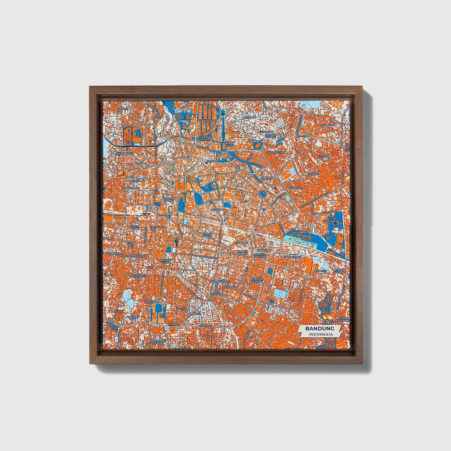 Bandung Indonesia Colorful City Map Canvas Print • Dark Wooden Framed