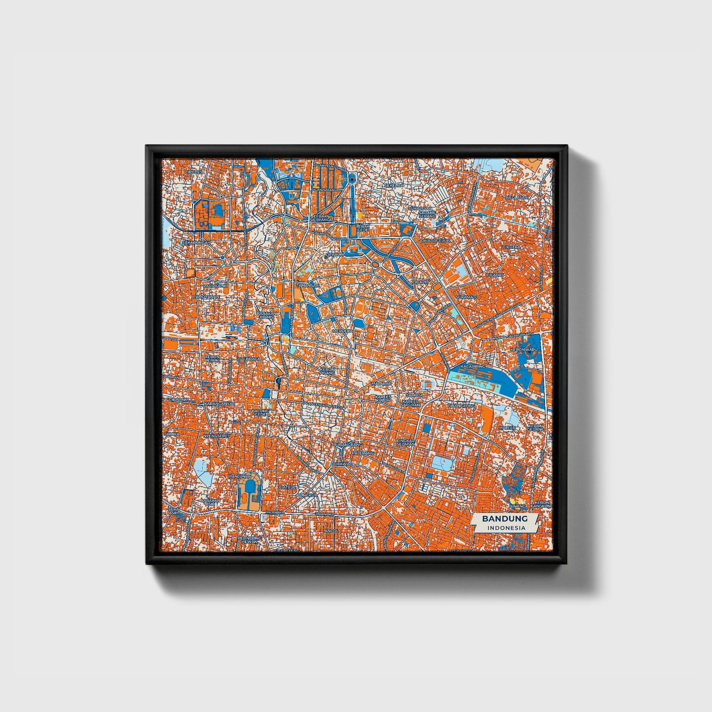 Bandung Indonesia Colorful City Map Canvas Print • Black Framed
