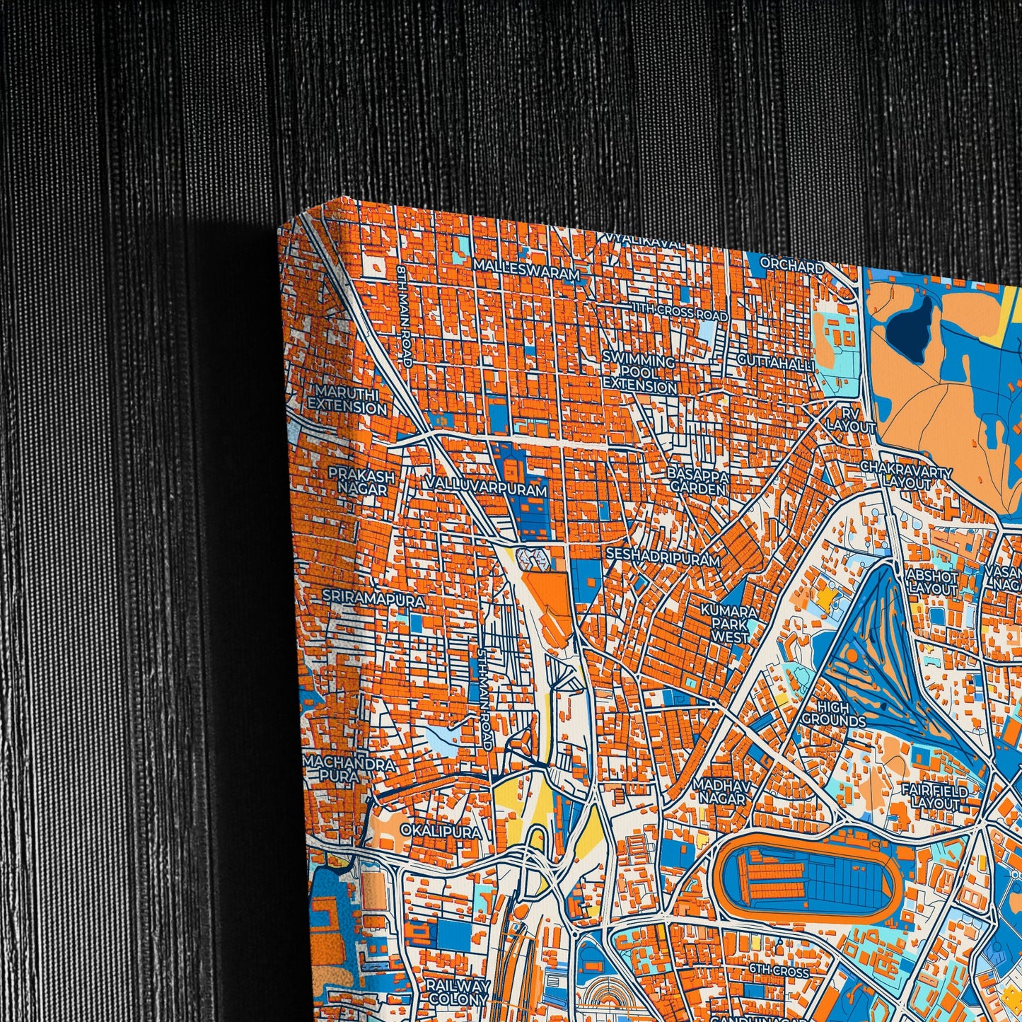 Bangalore India Colorful City Map Canvas Print Detail