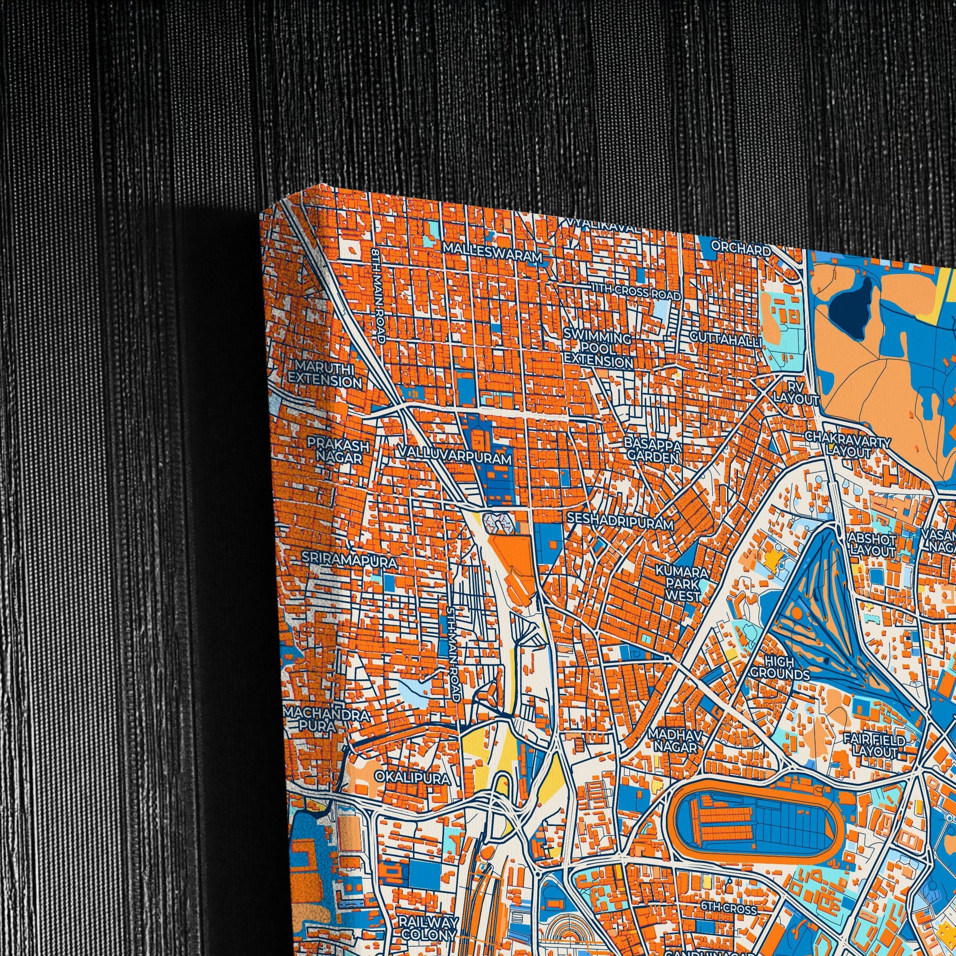 Bangalore India Colorful City Map Canvas Print Detail