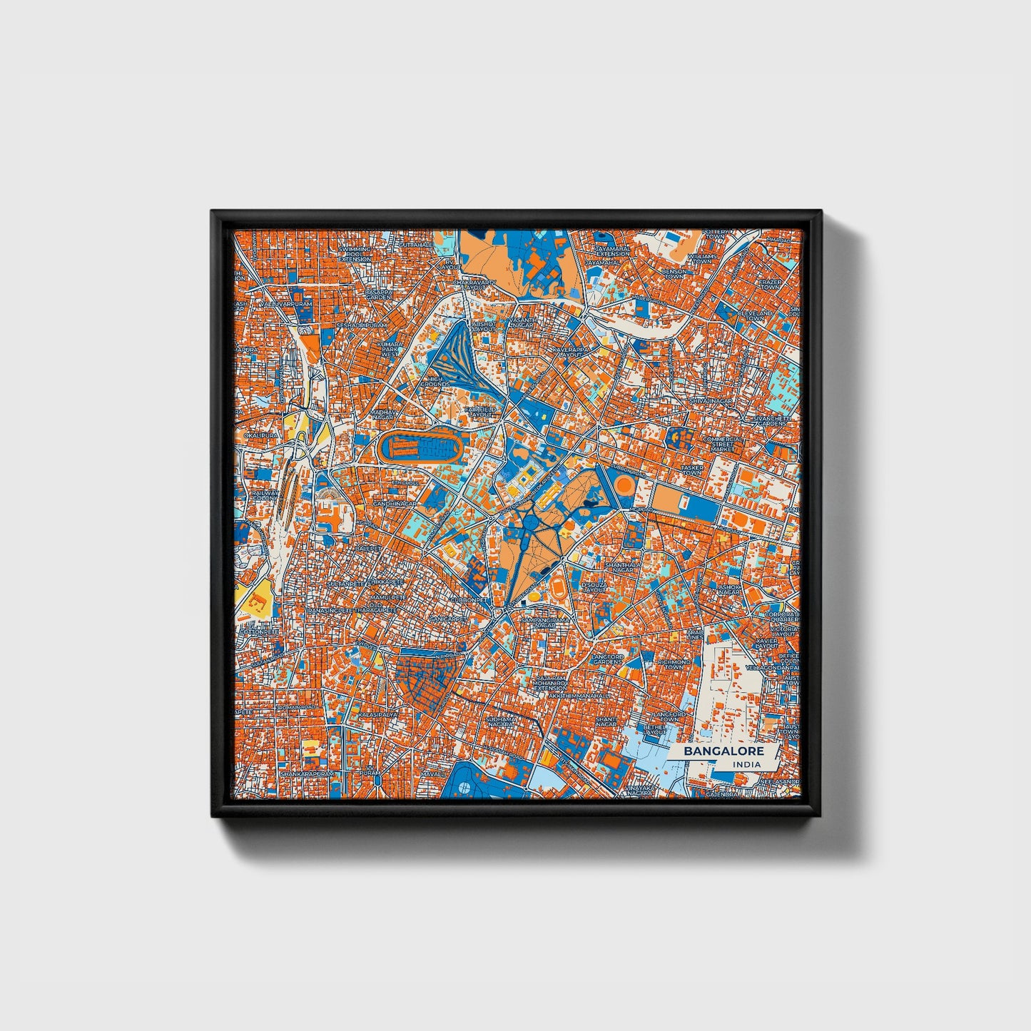 Bangalore India Colorful City Map Canvas Print • Black Framed