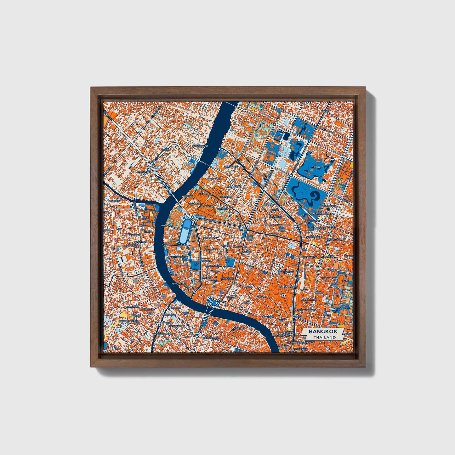 Bangkok Thailand Colorful City Map Canvas Print • Dark Wooden Framed