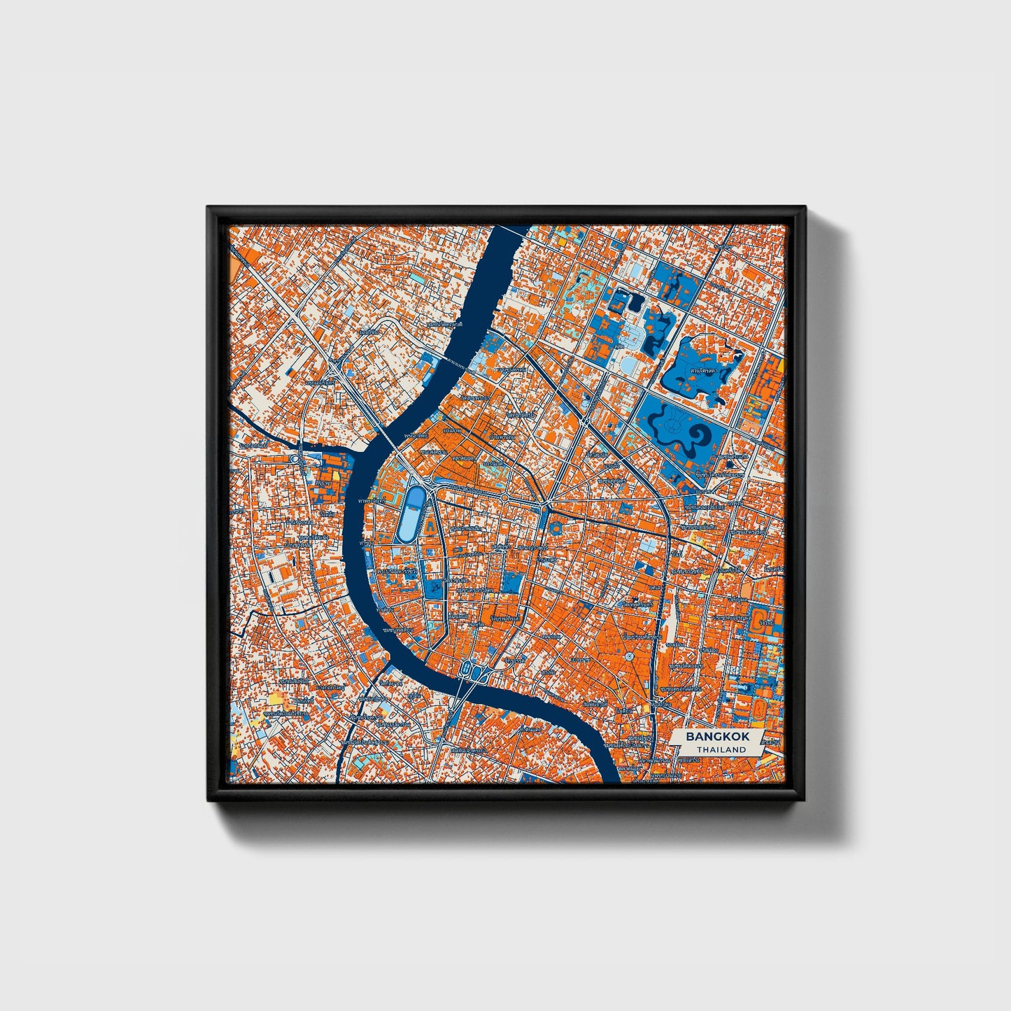 Bangkok Thailand Colorful City Map Canvas Print • Black Framed