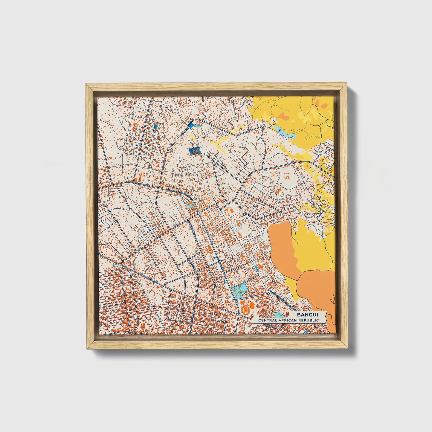 Bangui Central African Republic Colorful City Map Canvas Print • Natural Wooden Framed