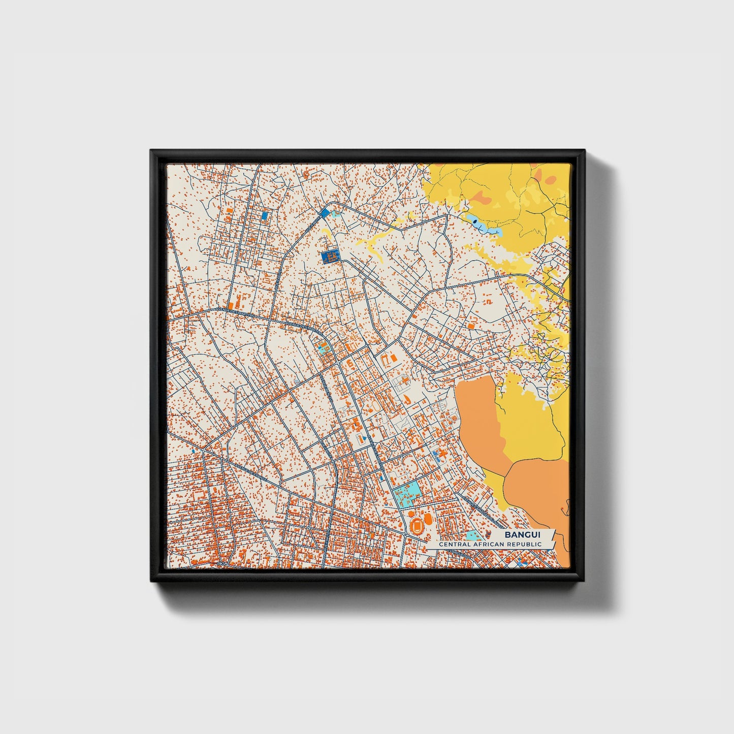 Bangui Central African Republic Colorful City Map Canvas Print • Black Framed