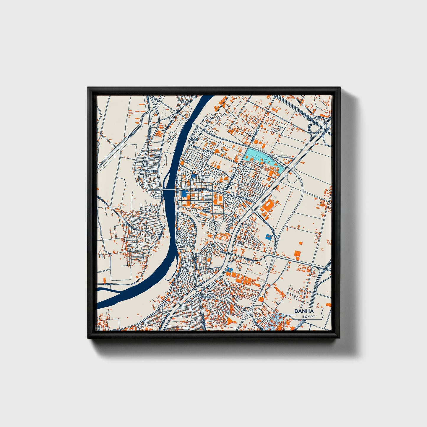 Banha Egypt Colorful City Map Canvas Print • Black Framed
