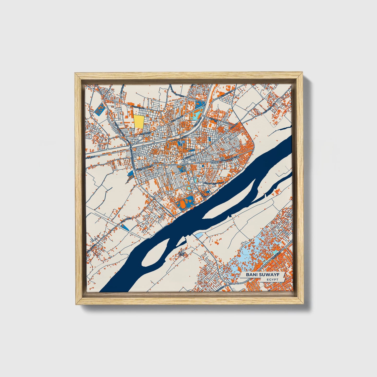 Bani Suwayf Egypt Colorful City Map Canvas Print • Natural Wooden Framed