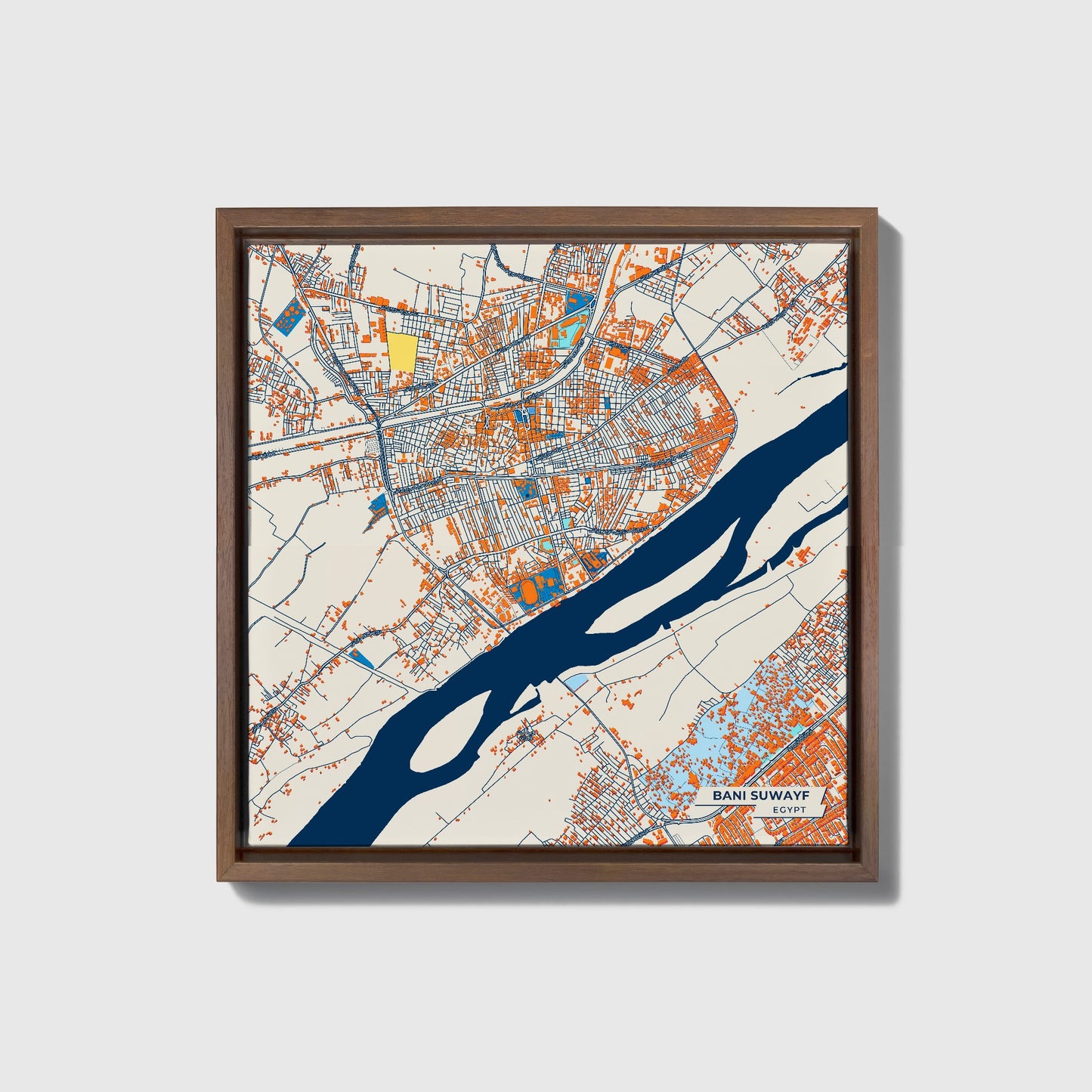Bani Suwayf Egypt Colorful City Map Canvas Print • Dark Wooden Framed
