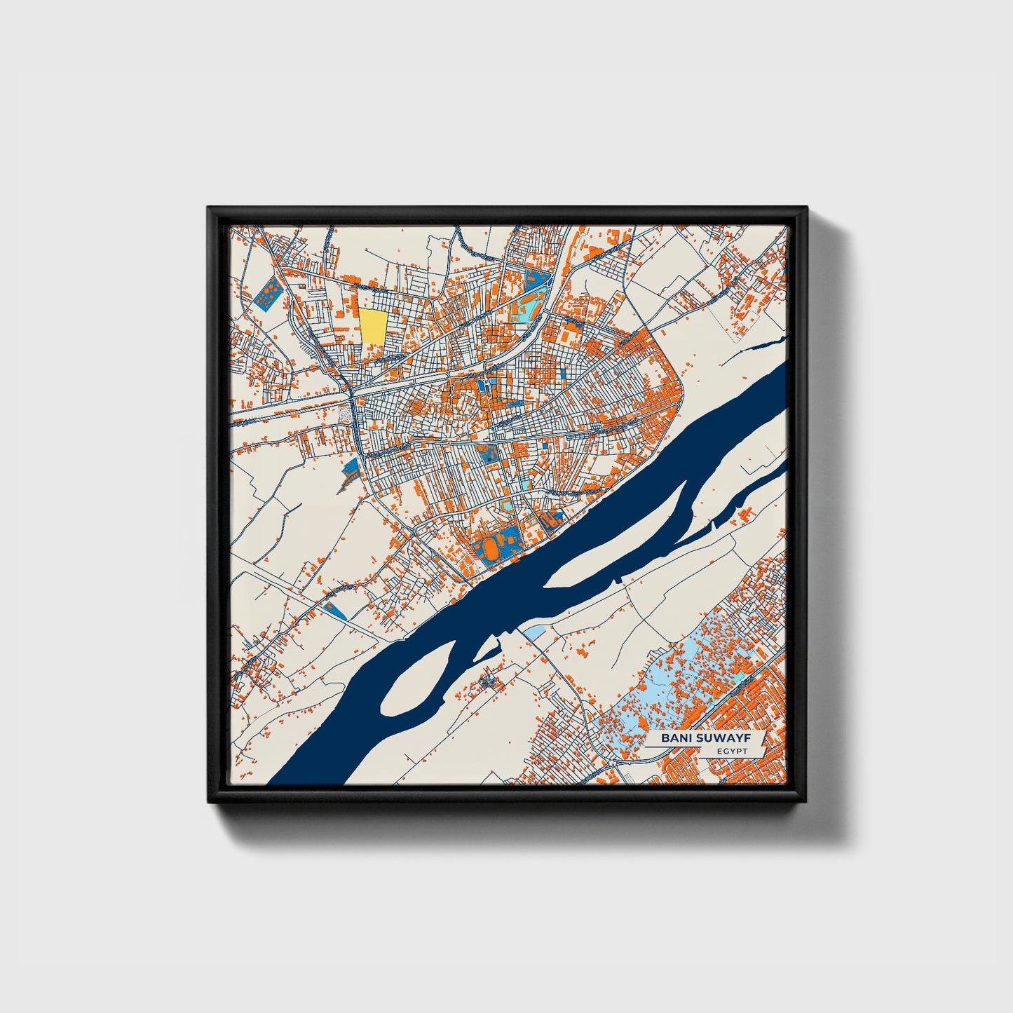 Bani Suwayf Egypt Colorful City Map Canvas Print • Black Framed