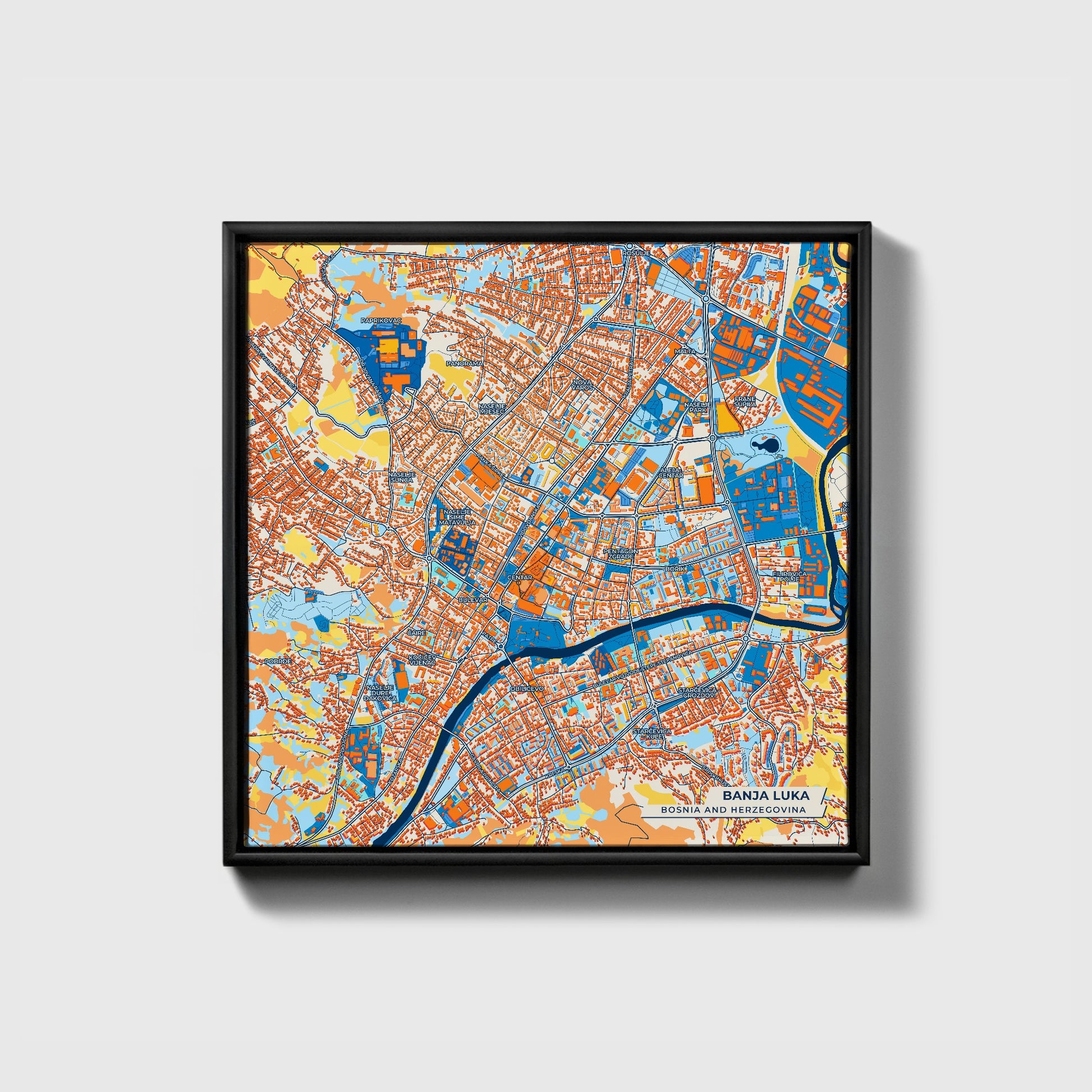 Banja Luka Bosnia And Herzegovina Colorful City Map Canvas Print • Black Framed