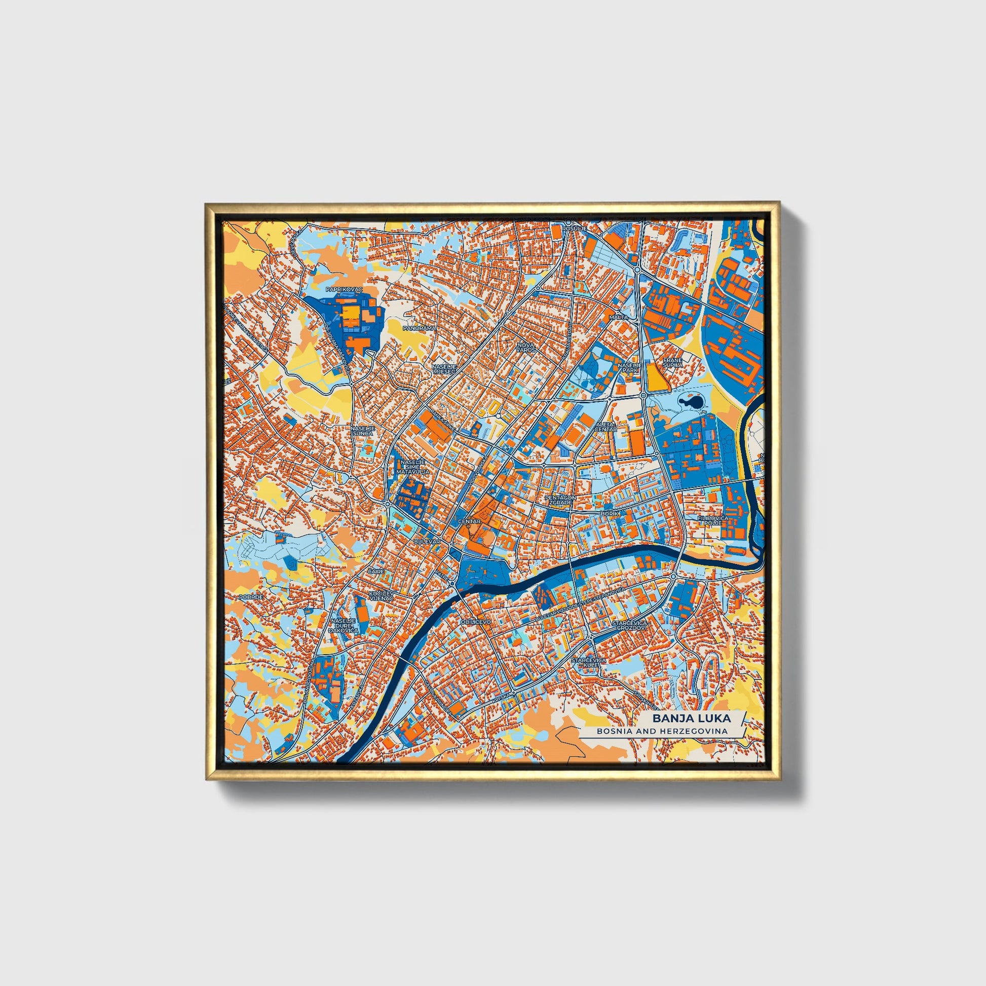 Banja Luka Bosnia And Herzegovina Colorful City Map Canvas Print • Gold Framed