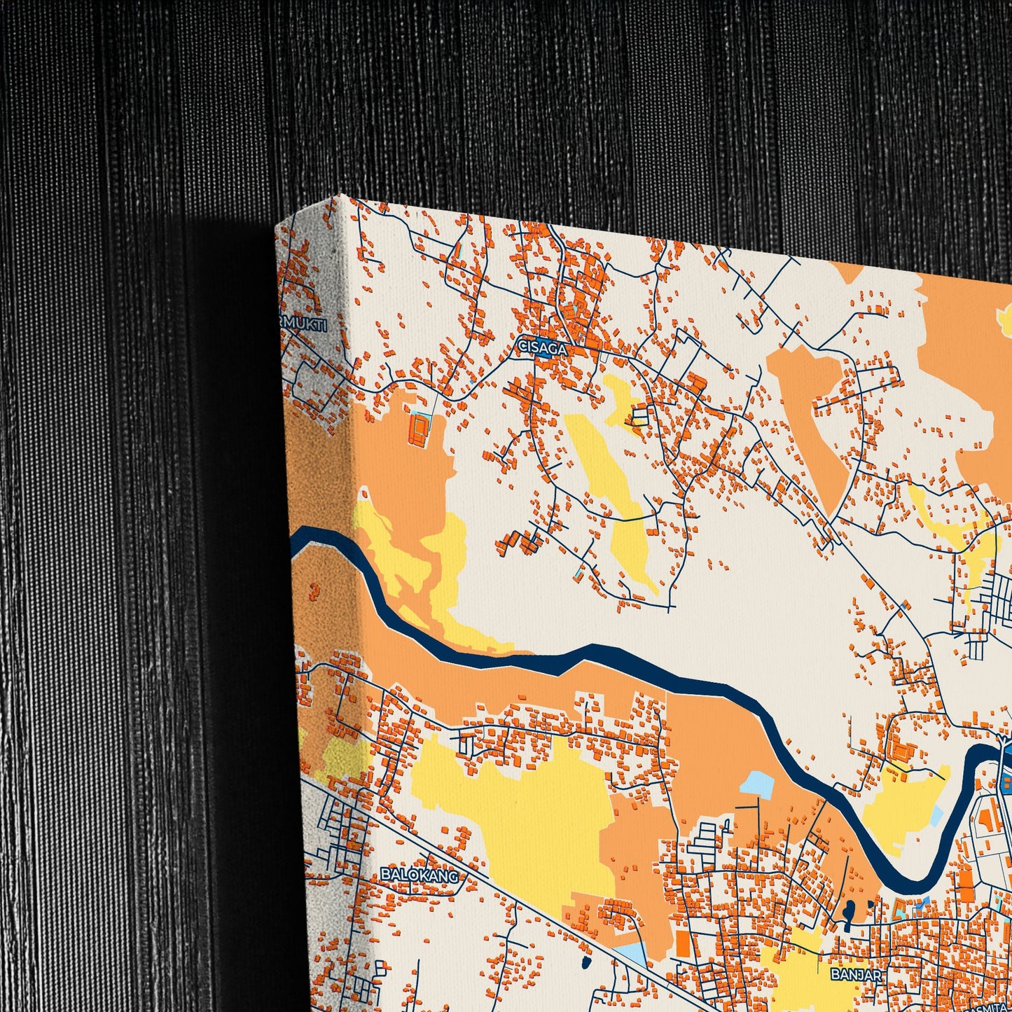Banjar Indonesia Colorful City Map Canvas Print Detail