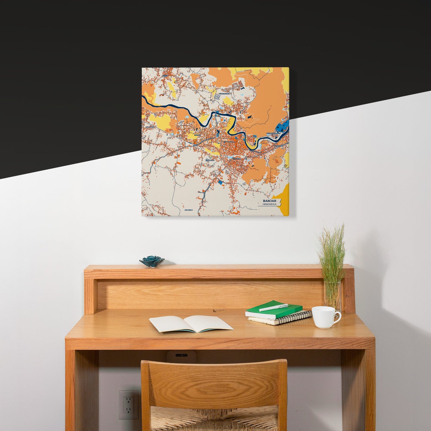 Banjar Indonesia Colorful City Map Canvas Print Scene