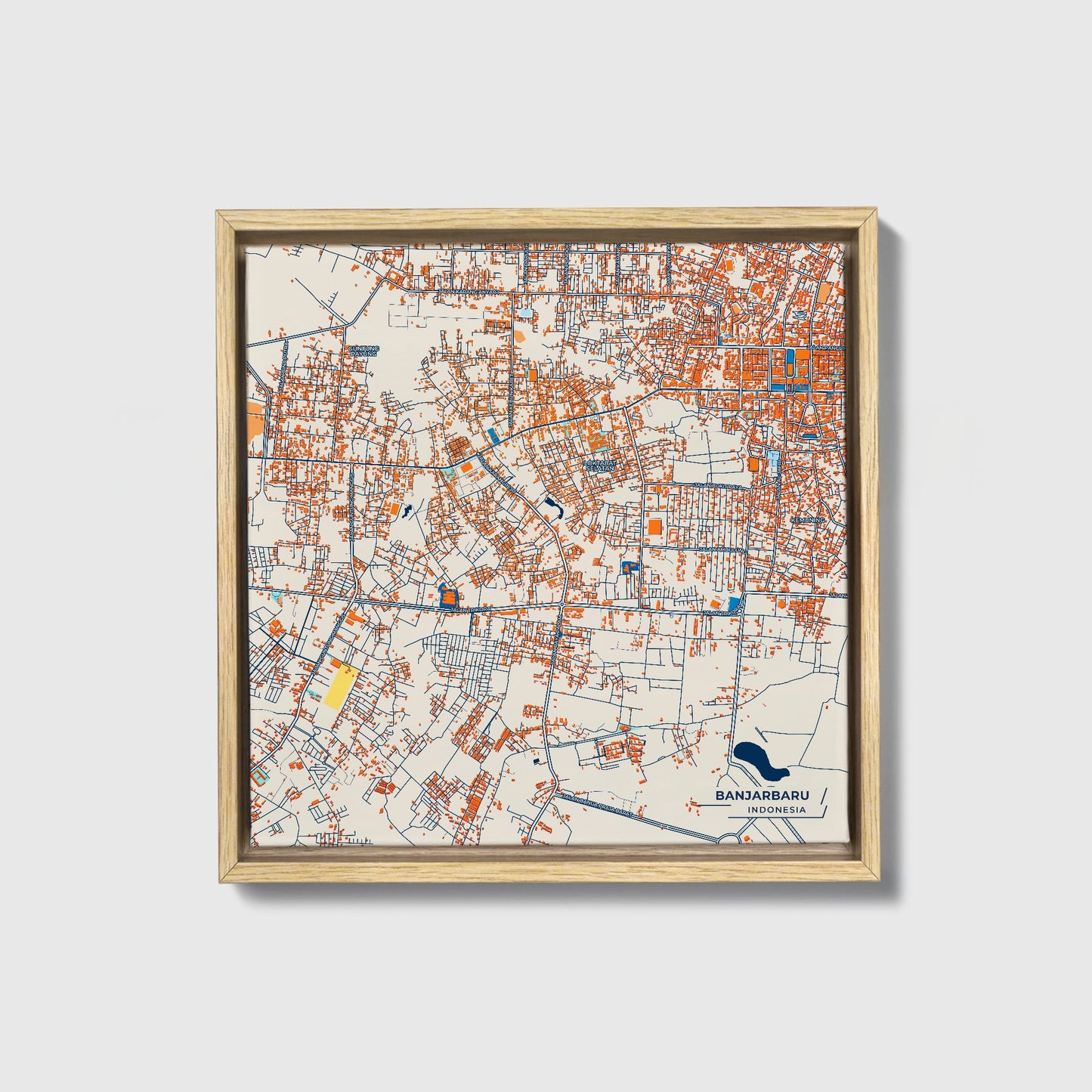 Banjarbaru Indonesia Colorful City Map Canvas Print • Natural Wooden Framed
