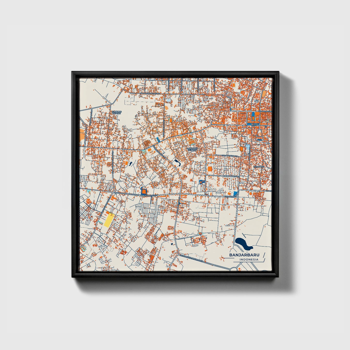 Banjarbaru Indonesia Colorful City Map Canvas Print • Black Framed