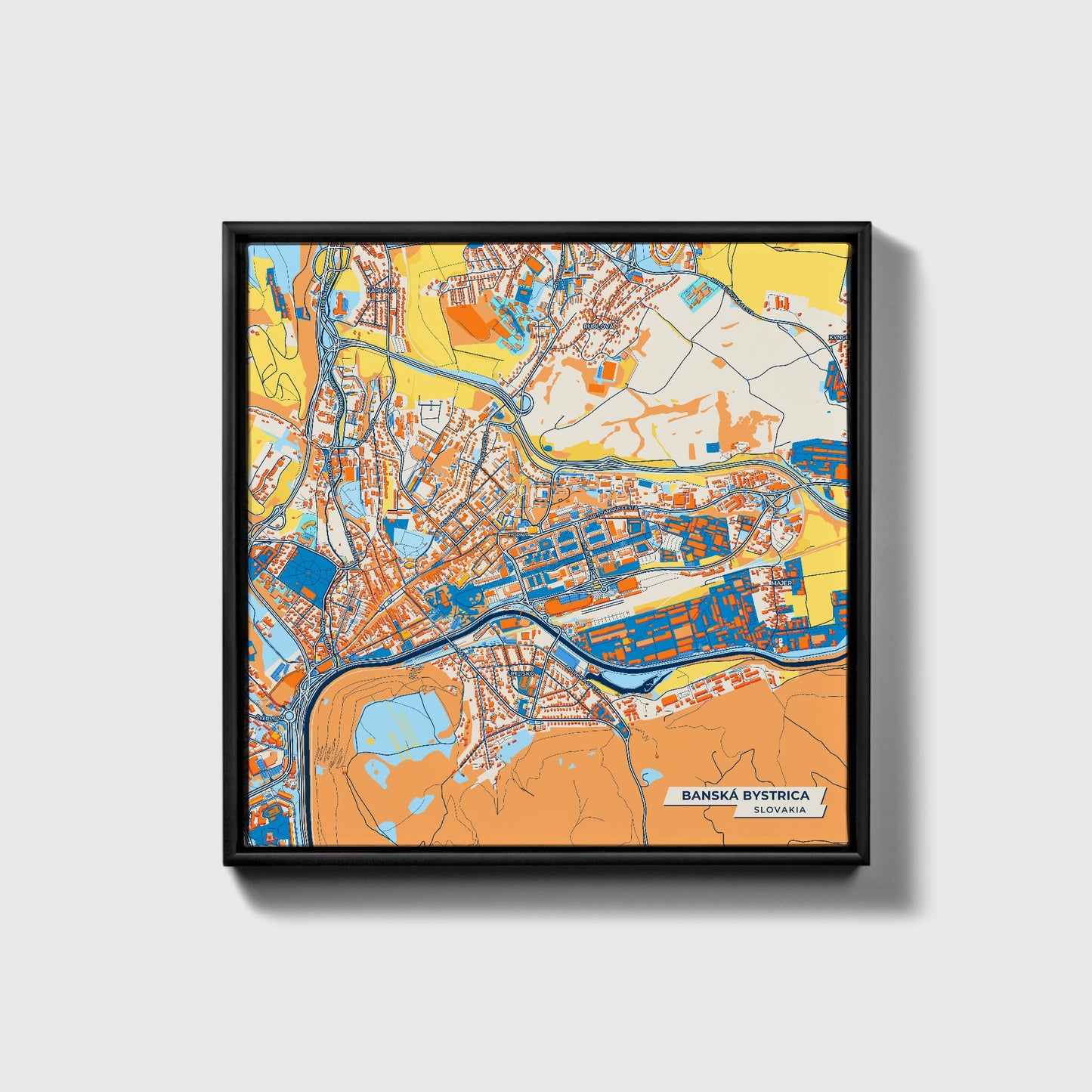 Banská Bystrica Slovakia Colorful City Map Canvas Print • Black Framed