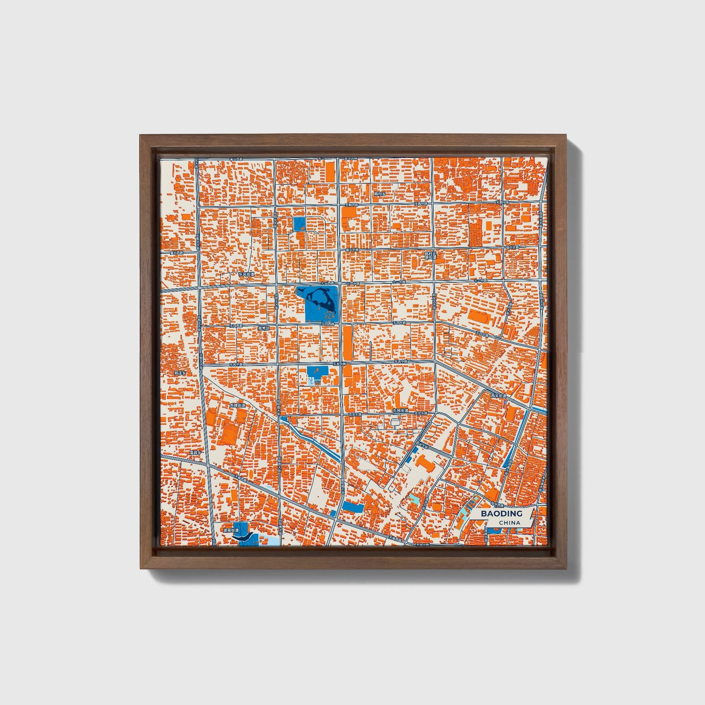 Baoding China Colorful City Map Canvas Print • Dark Wooden Framed