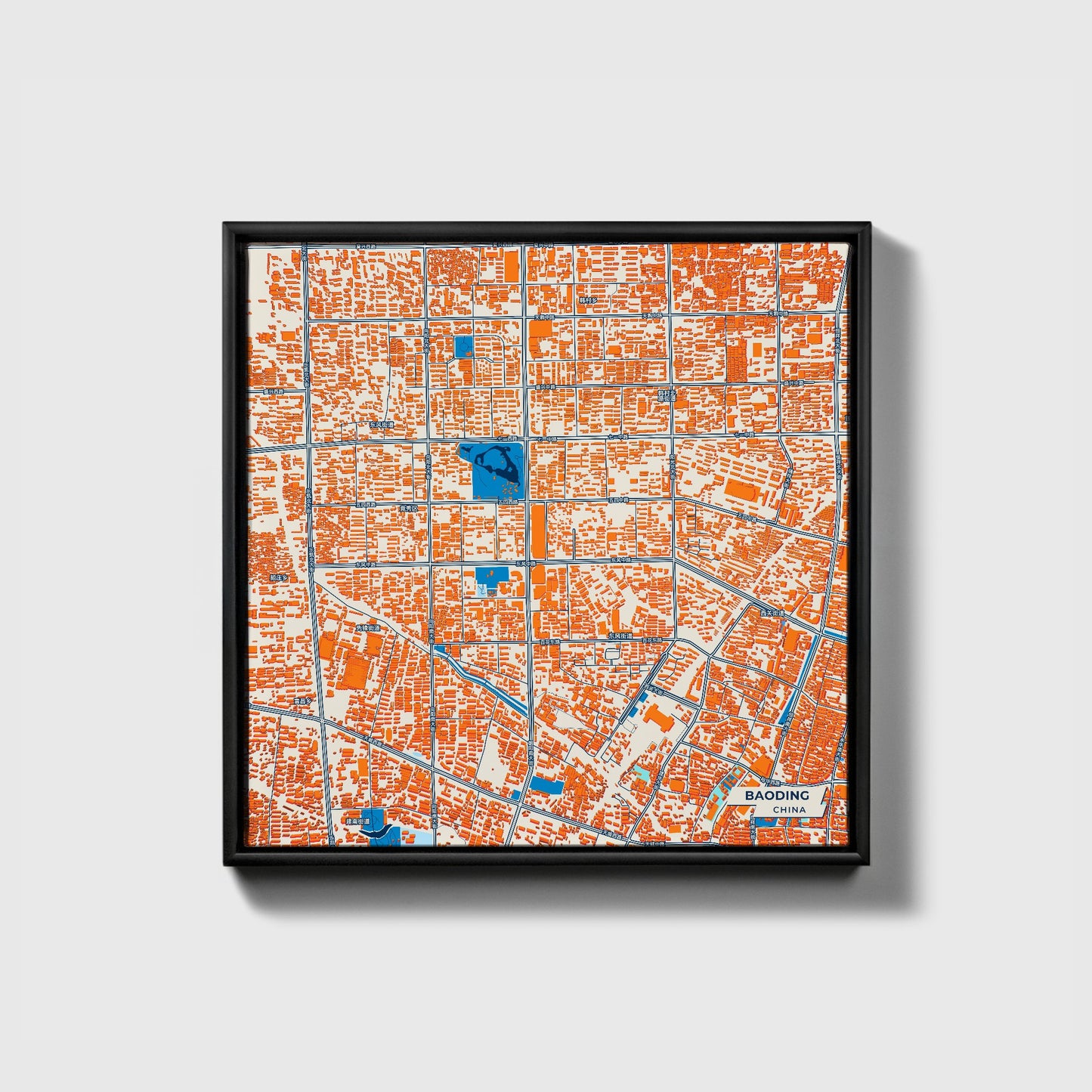 Baoding China Colorful City Map Canvas Print • Black Framed