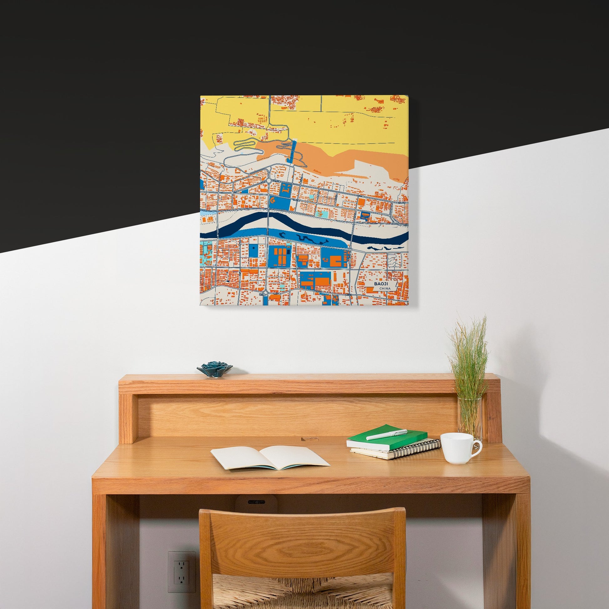 Baoji China Colorful City Map Canvas Print Scene