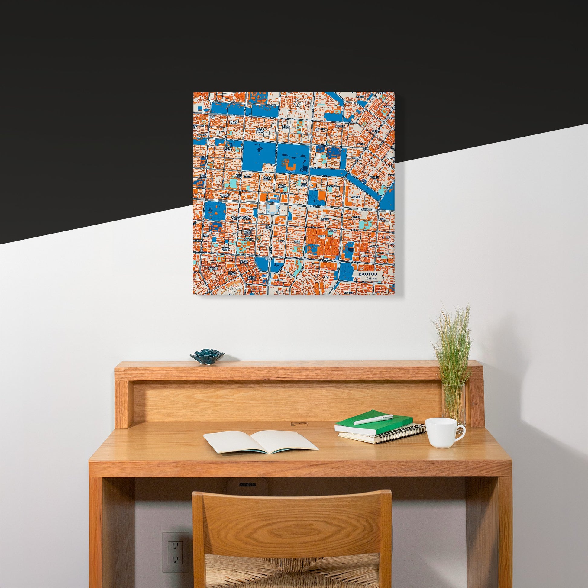 Baotou China Colorful City Map Canvas Print Scene