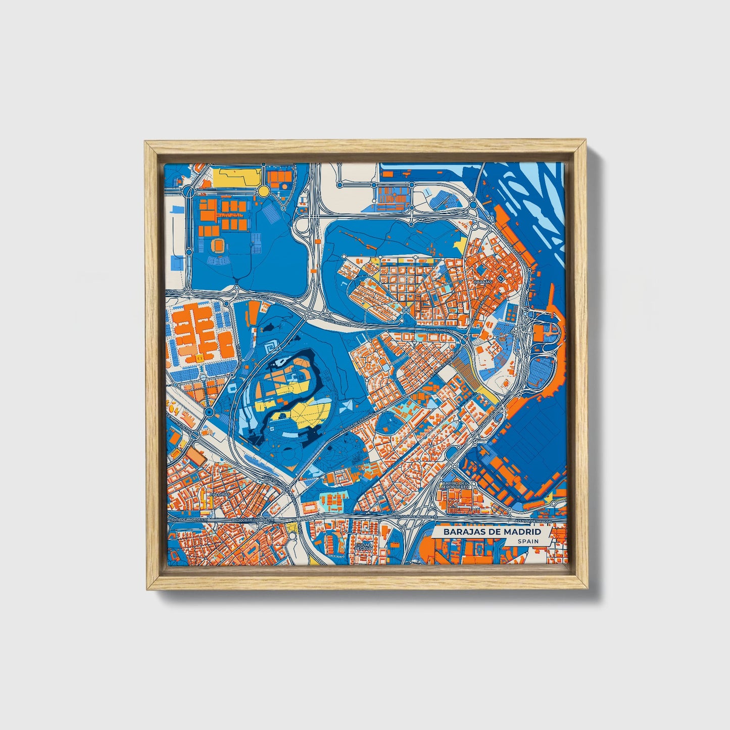 Barajas De Madrid Spain Colorful City Map Canvas Print • Natural Wooden Framed