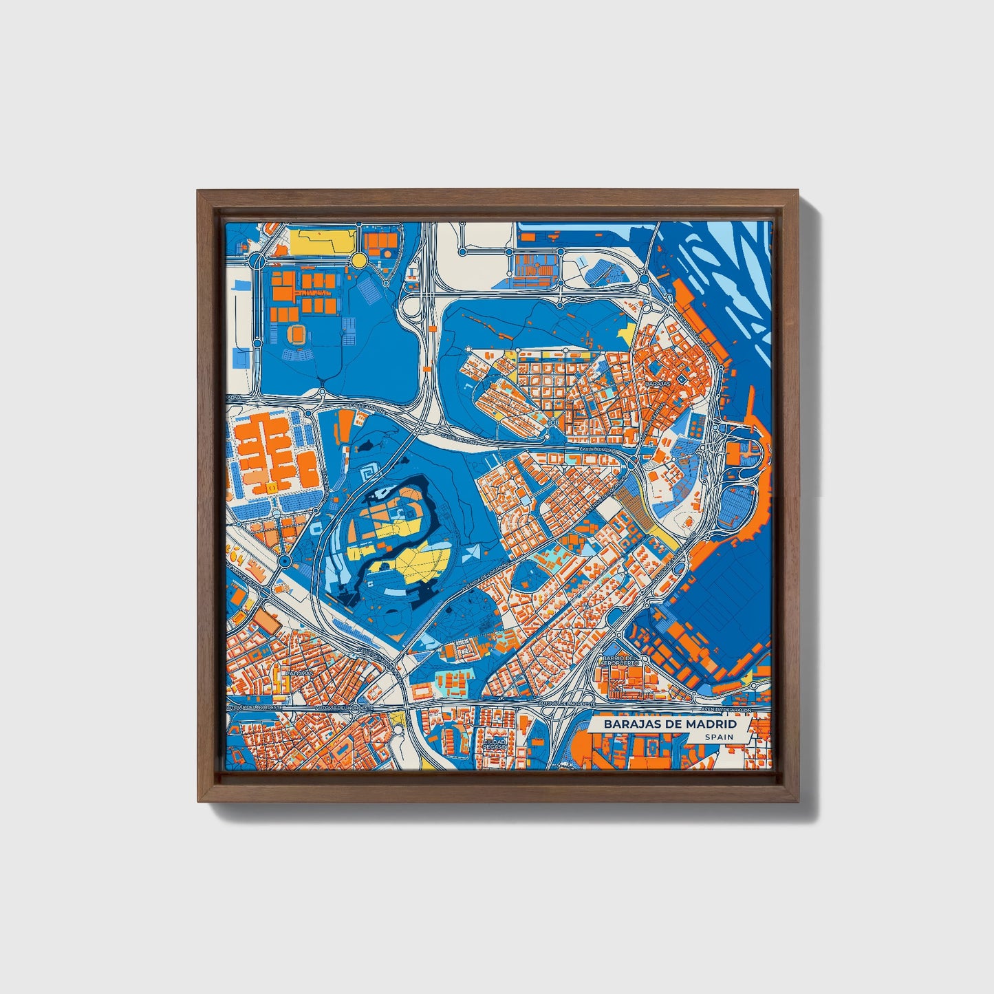 Barajas De Madrid Spain Colorful City Map Canvas Print • Dark Wooden Framed