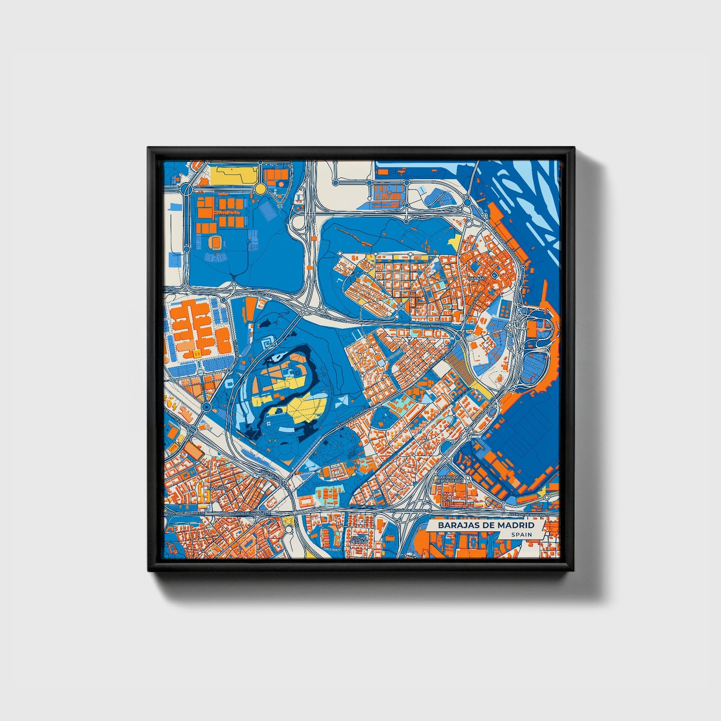 Barajas De Madrid Spain Colorful City Map Canvas Print • Black Framed