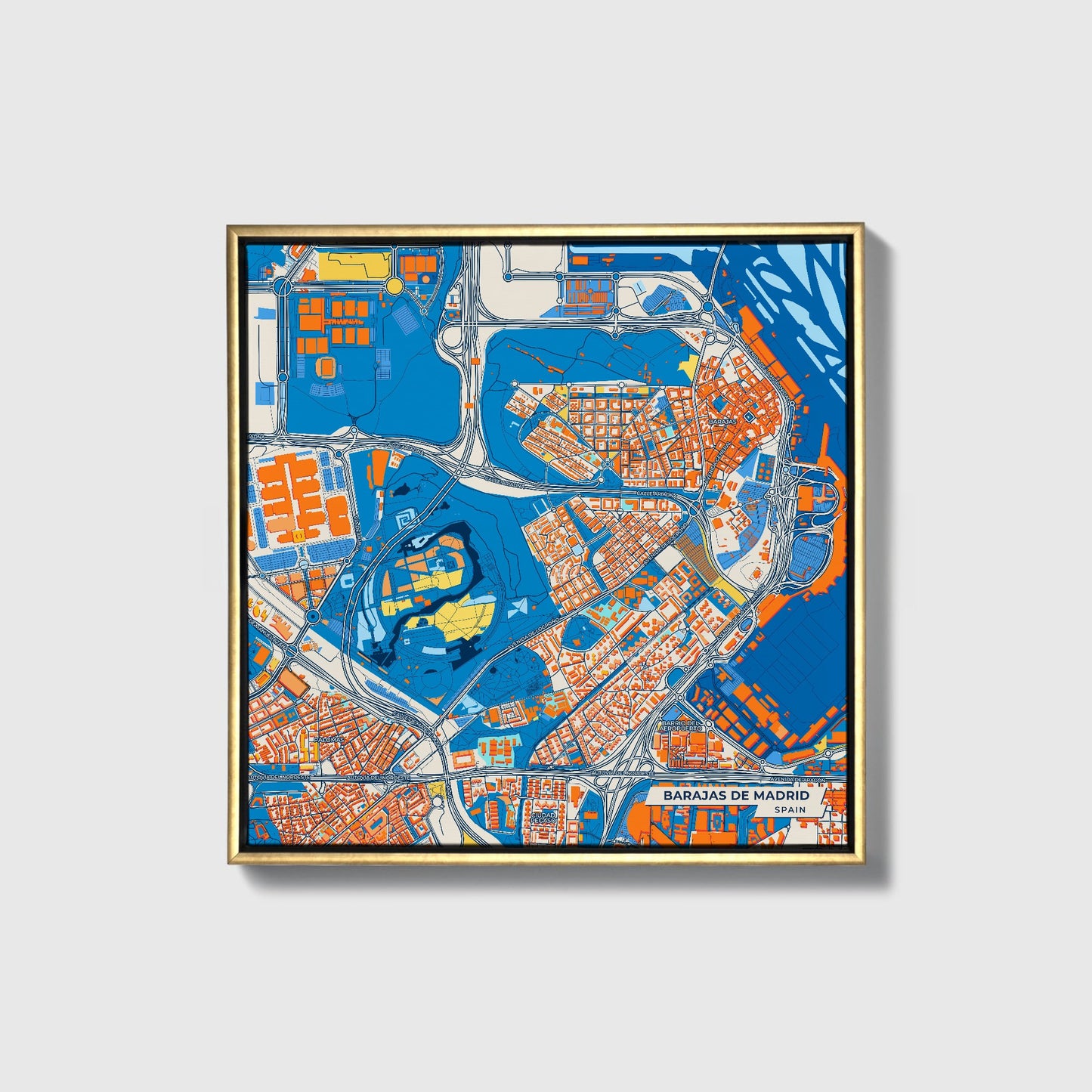 Barajas De Madrid Spain Colorful City Map Canvas Print • Gold Framed