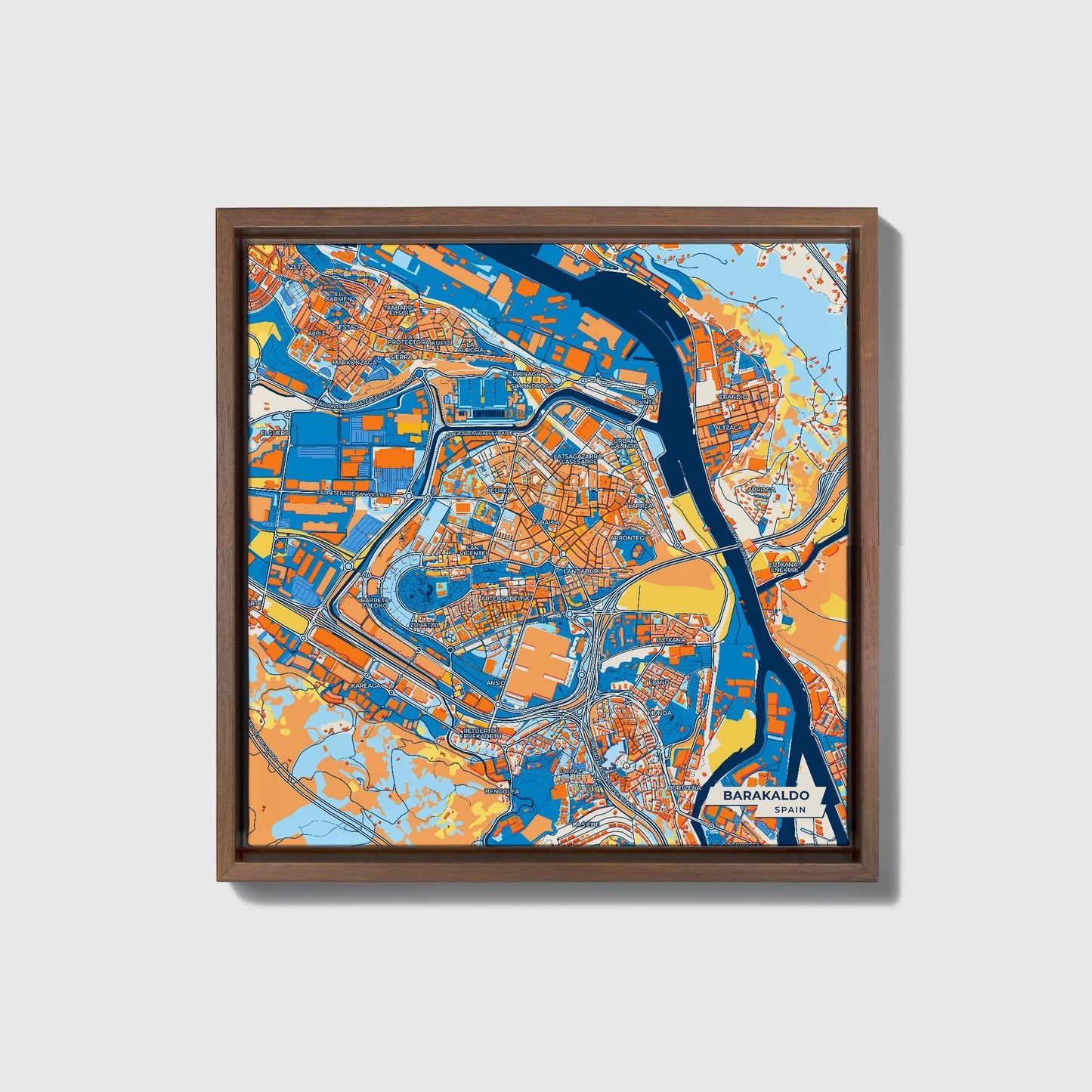 Barakaldo Spain Colorful City Map Canvas Print • Dark Wooden Framed
