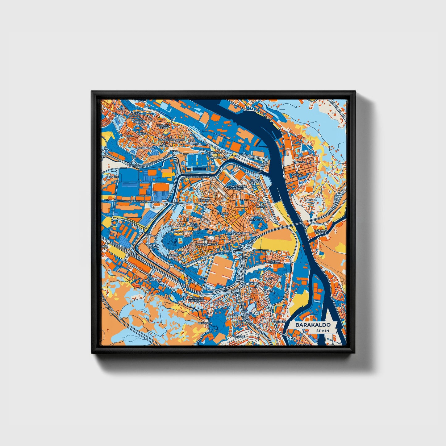 Barakaldo Spain Colorful City Map Canvas Print • Black Framed