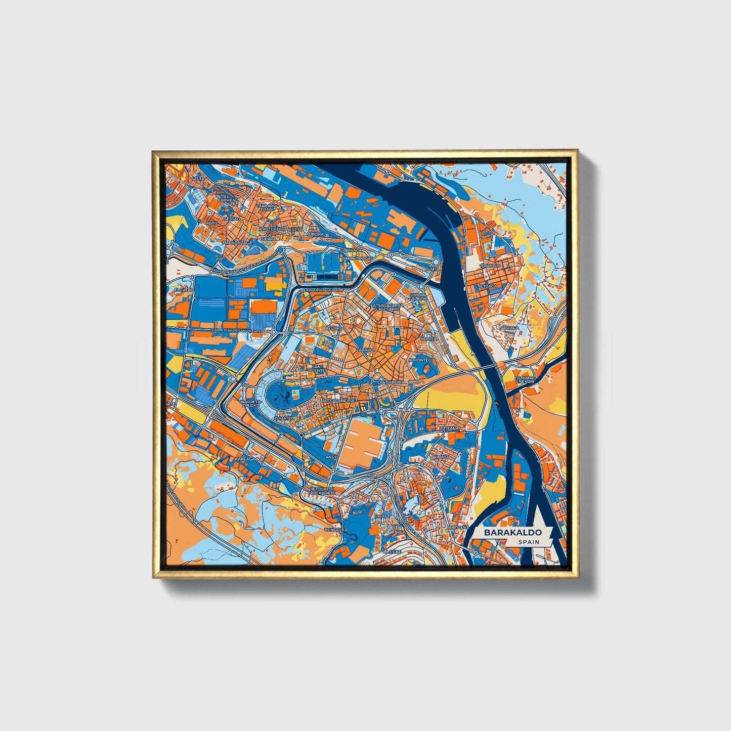Barakaldo Spain Colorful City Map Canvas Print • Gold Framed