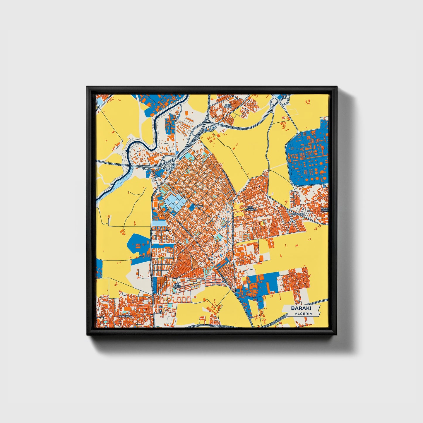 Baraki Algeria Colorful City Map Canvas Print • Black Framed