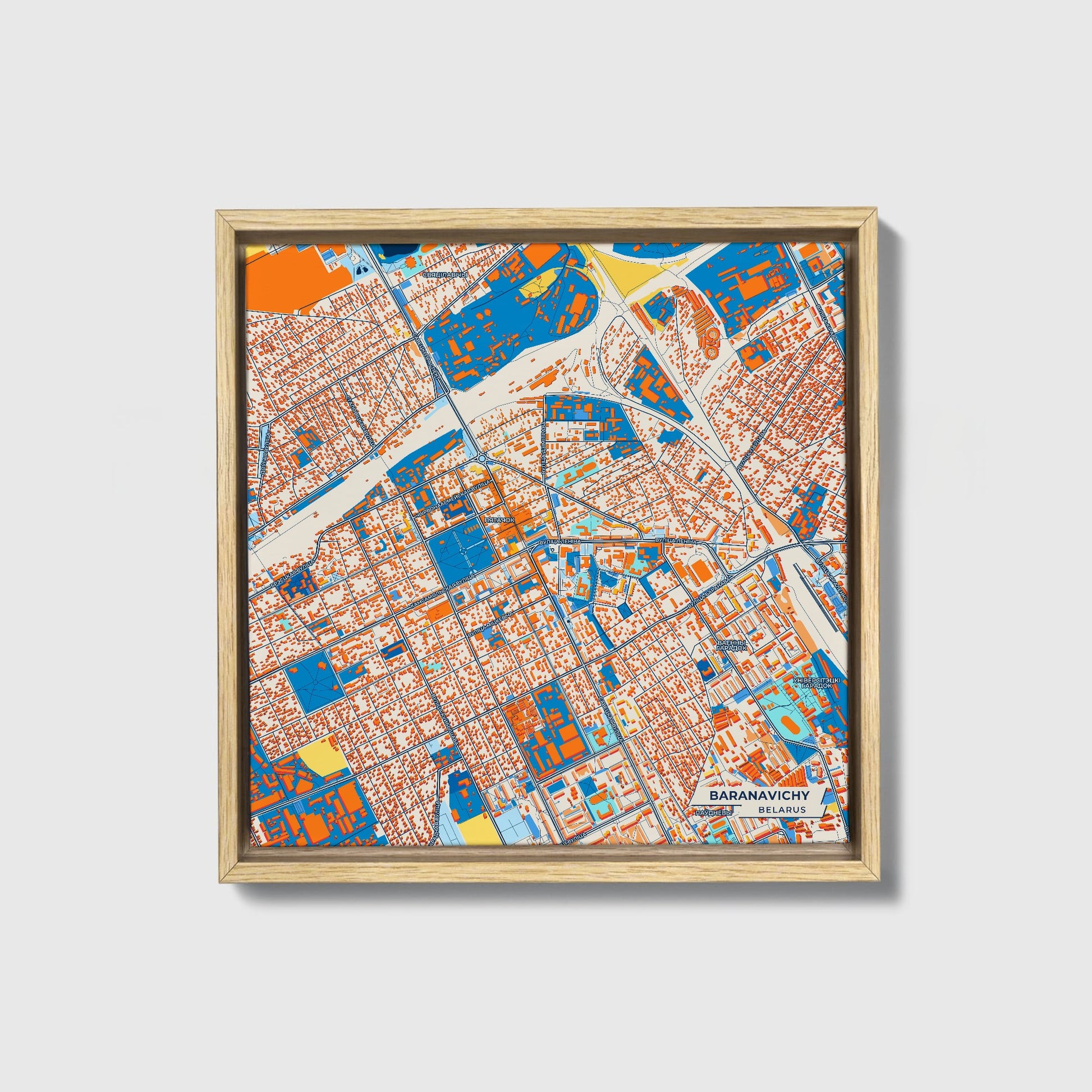 Баранавічы Belarus Colorful City Map Canvas Print • Natural Wooden Framed